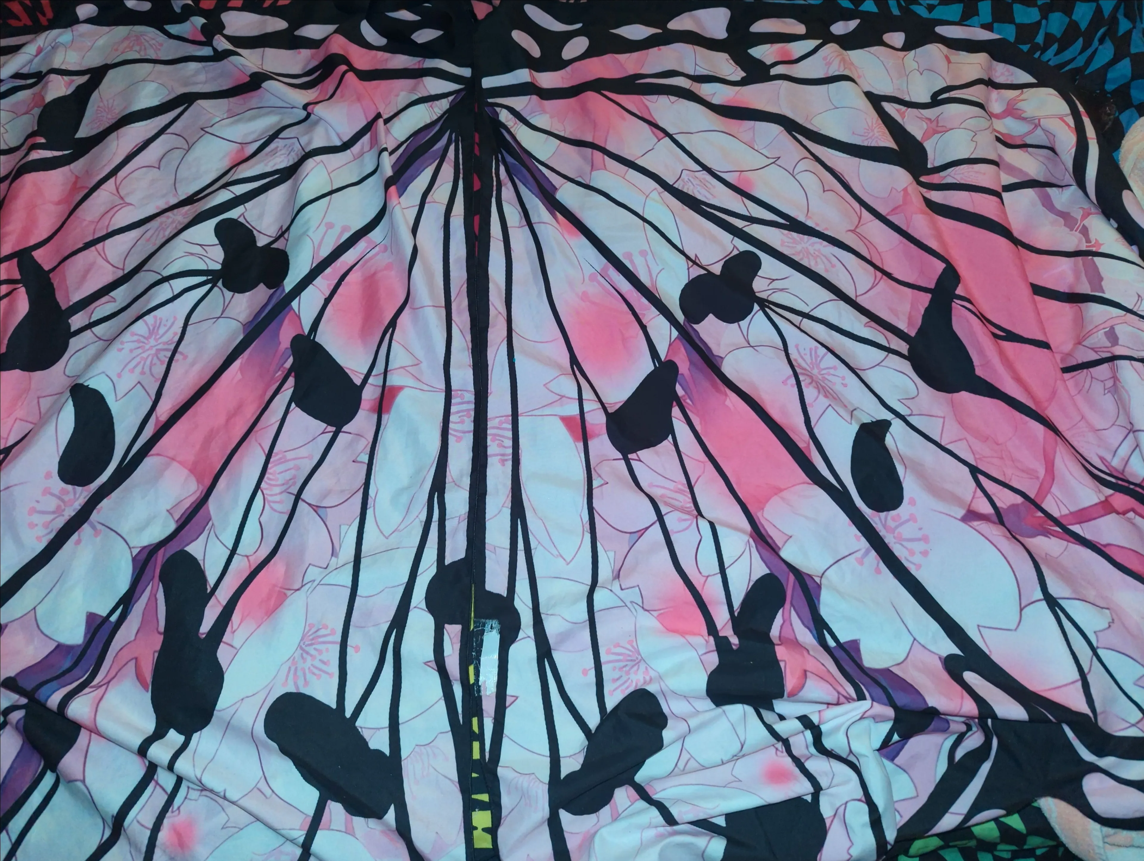 Product image for Y2K Pink/White Floral Festival/Rave/Cosplay Butterfly Wing Shawl/Blanket
