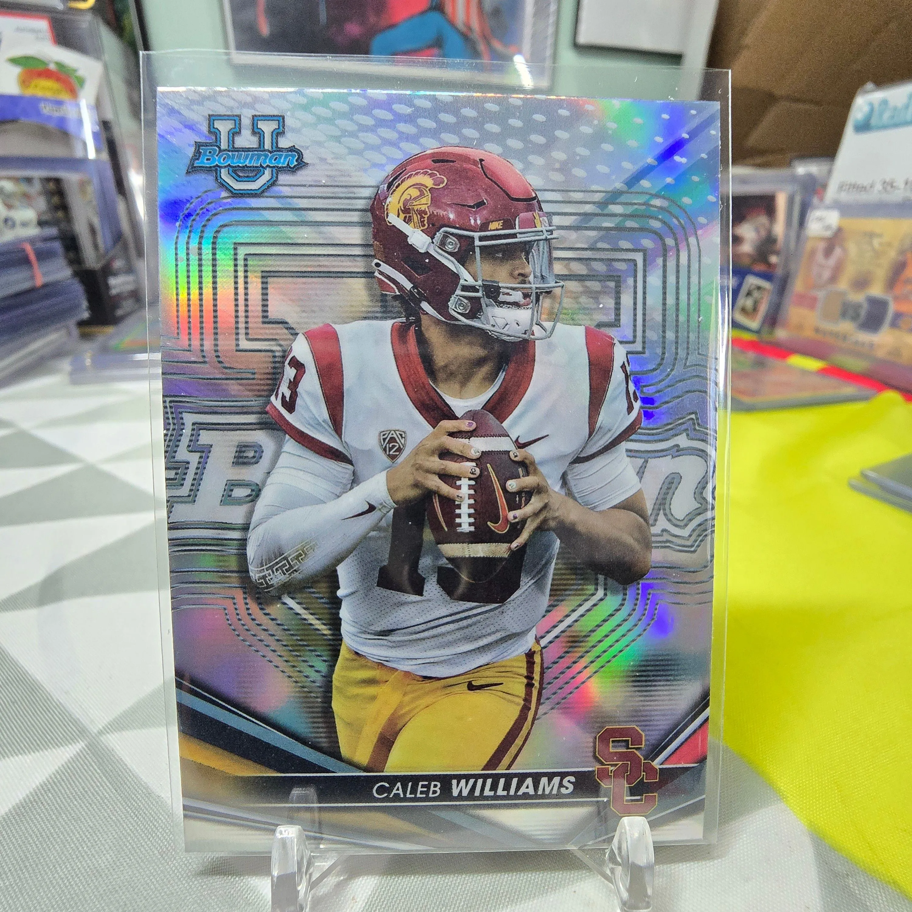 Product image for 2022-23 Bowman's Best University Caleb Williams #1 Refractor USC Chicago Bears 