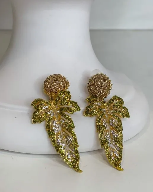 Product image for Authentic Vintage Carlo Zini Rhinestone Leaf Dangle Earrings