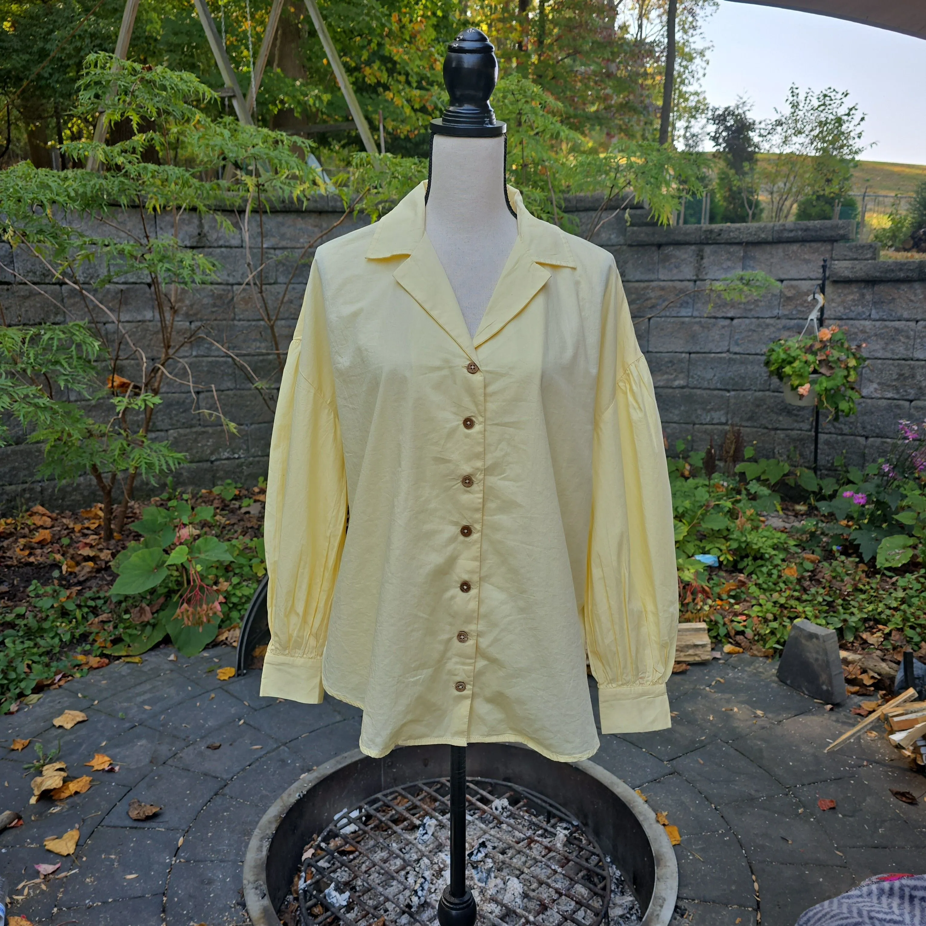 Product image for Free People Drop Shoulder Puff Sleeve Button Down Shirt / XS (Oversized)