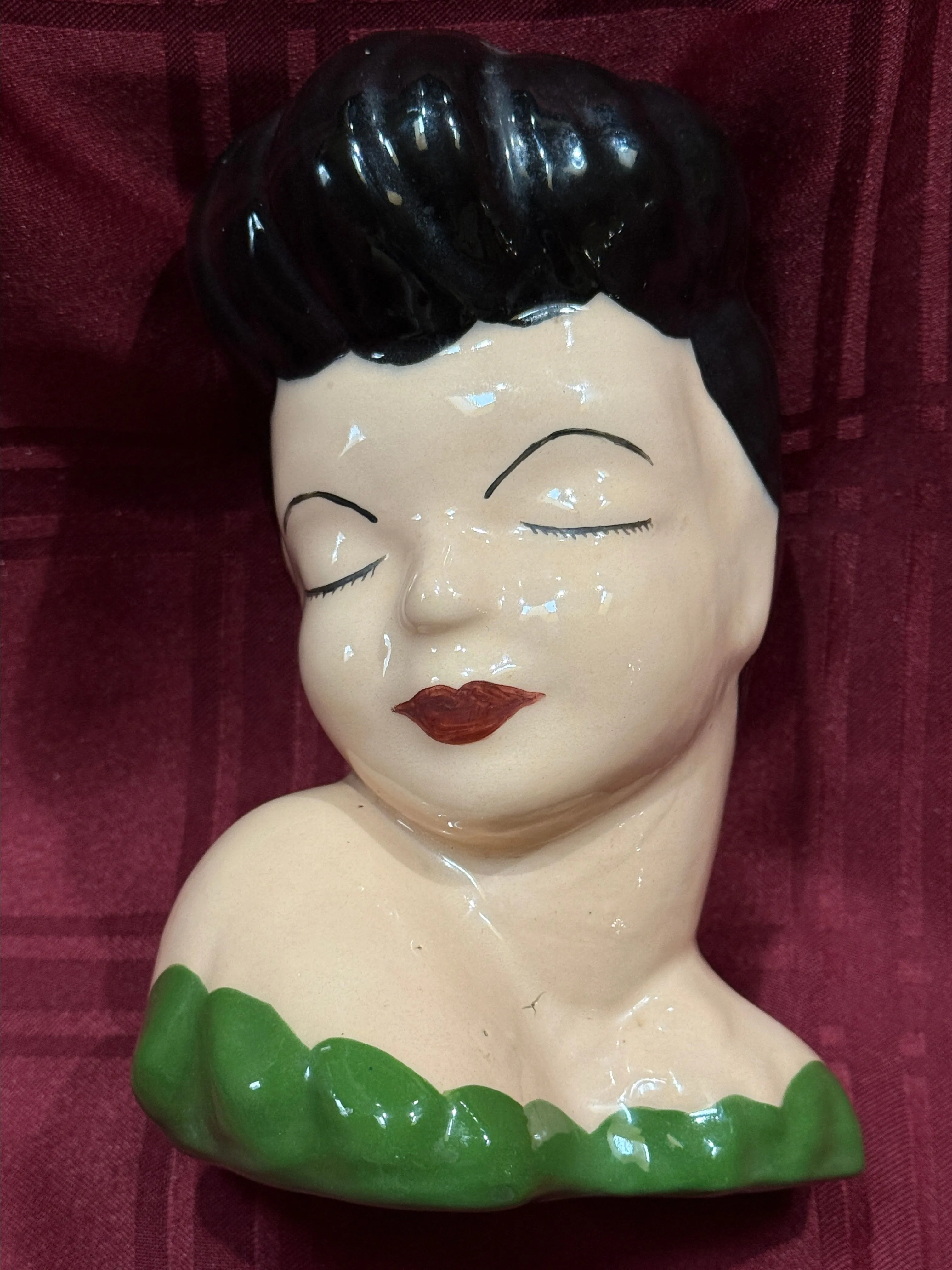 Product image for Glamor Girl Lady Head Vase, MCM, Green Dress Color, Unsigned