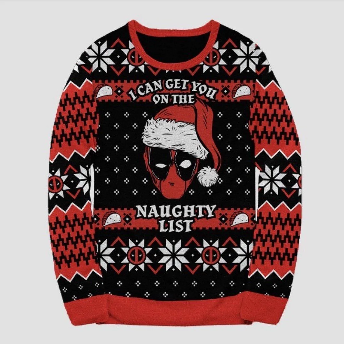 Product image for Men’s Size Large Marvel Deadpool Naughty List Christmas Holiday Crewneck Sweater