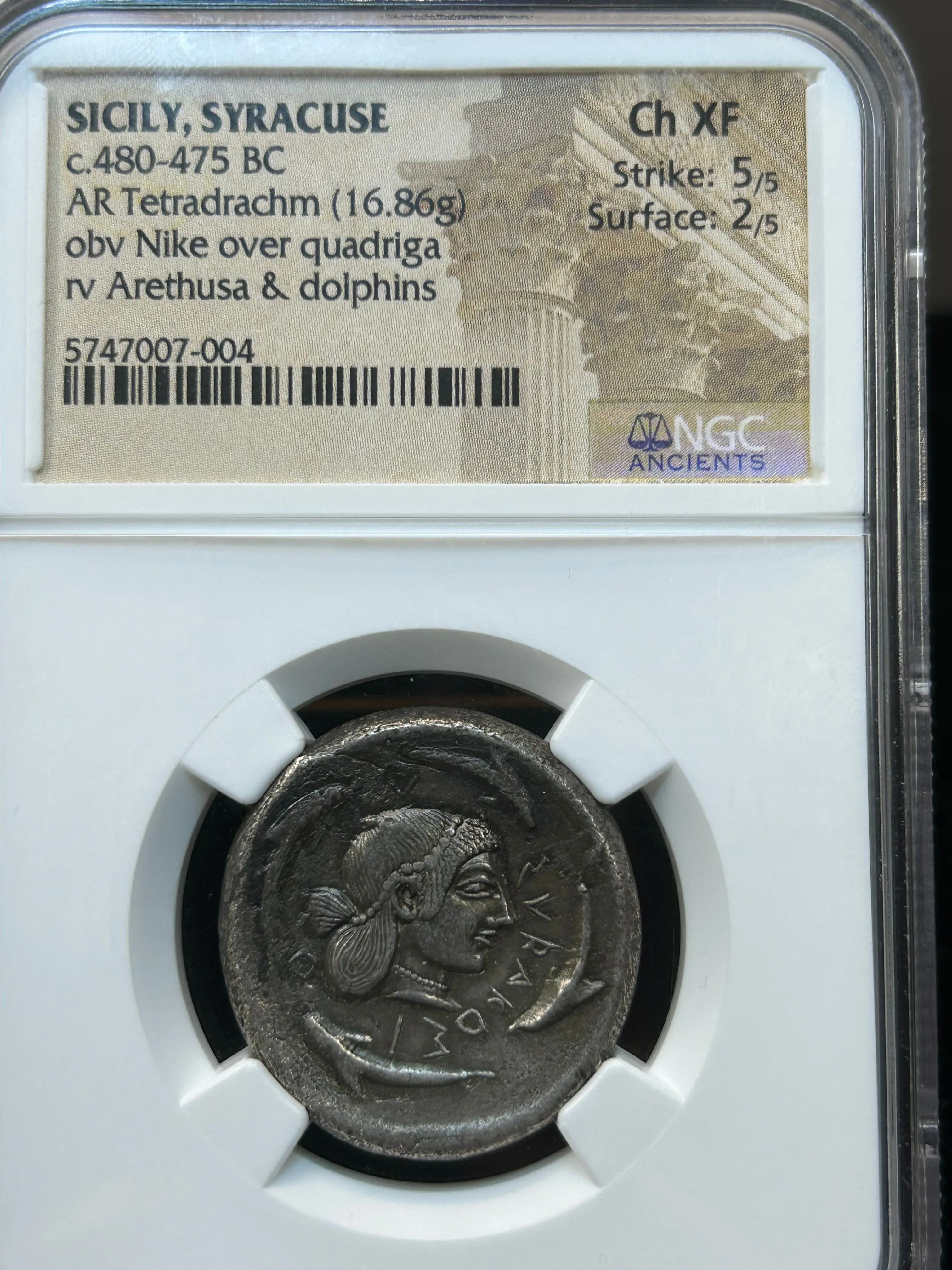 Product image for Dolphin Sicily, Syracuse   480 - 474 BC NGC Choice XF
