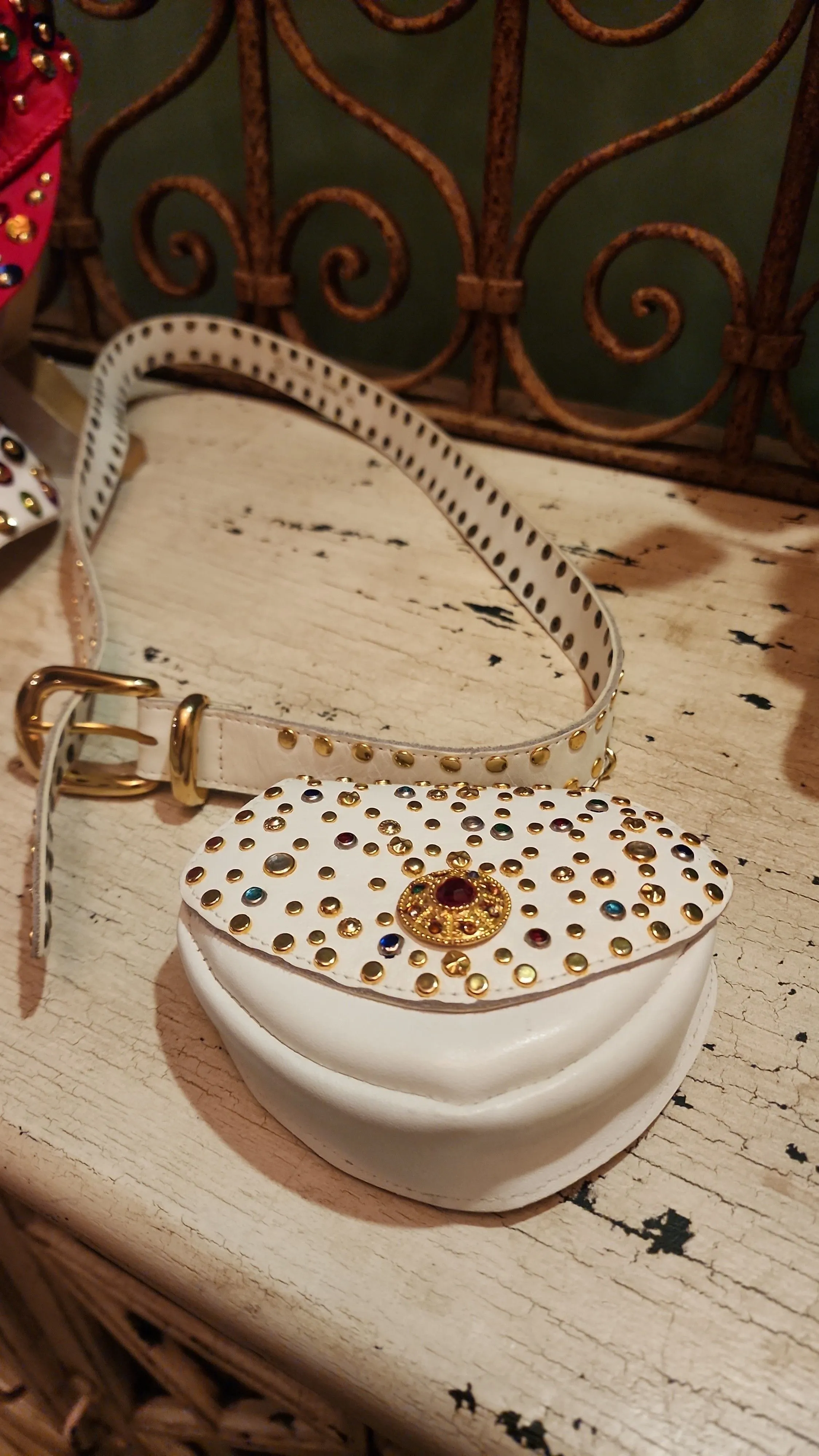 Product image for 3pc Vintage Bling Caps and Vintage Leather belt Bag