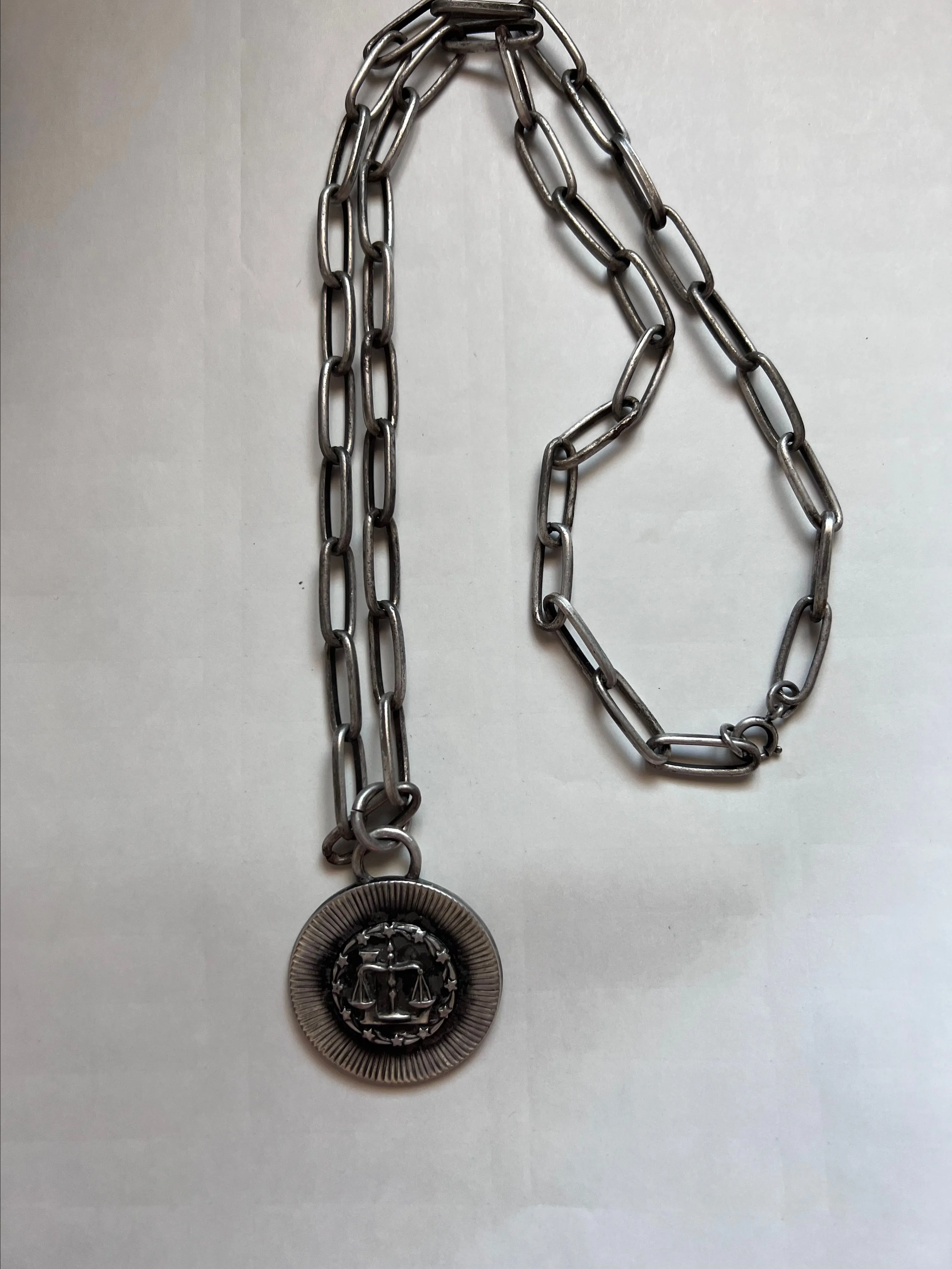 Product image for Vintage Signed SARAH Sarah Cov Pewter Silver Tone Libra Astrological Pendant Necklace