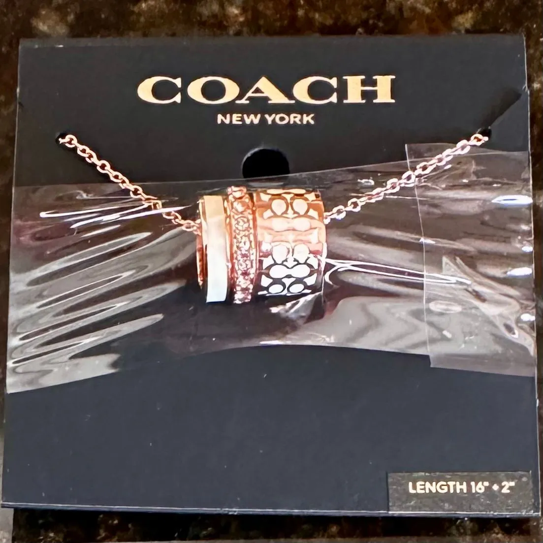 Product image for NWT Authentic Coach Rondell 3-Ring Circle Motif Necklace; Rose Gold/White