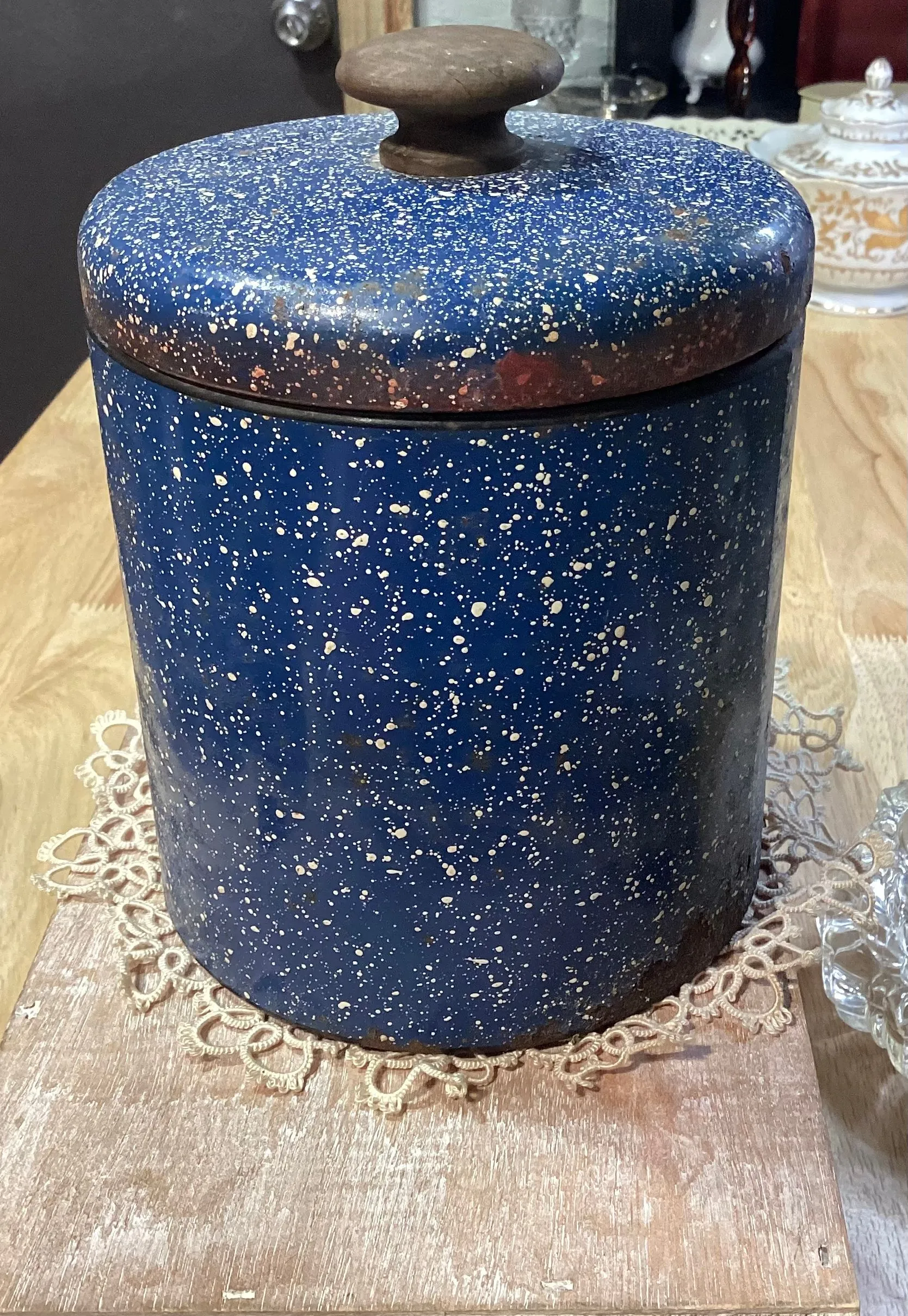 Product image for Blue enamel canister