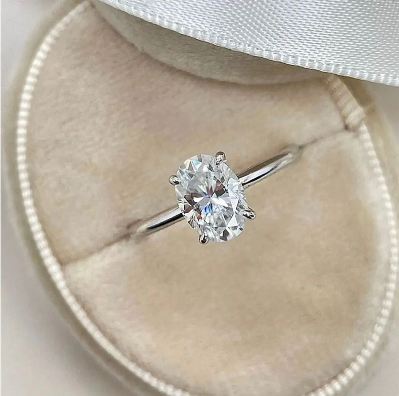 Product image for 2 Carat Oval Cut Genuine Moissanite Women's Classy Engagement Ring