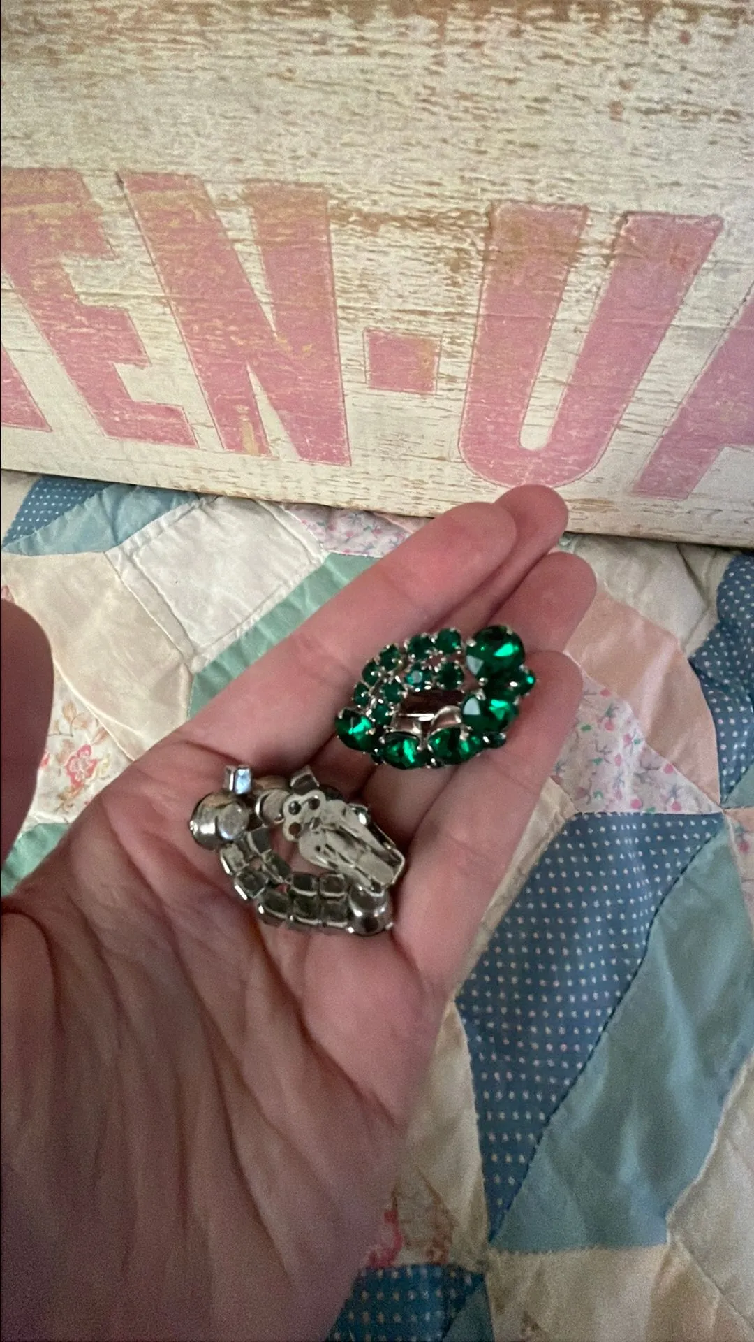 Product image for Green rhinestone clip earrings