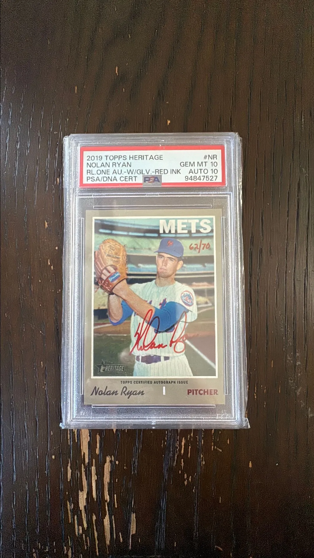 Product image for 2019 Topps Heritage Real One Autographs Nolan Ryan NR Rl.One Au.-W/Glv.-Red Ink PSA GEM MT 10