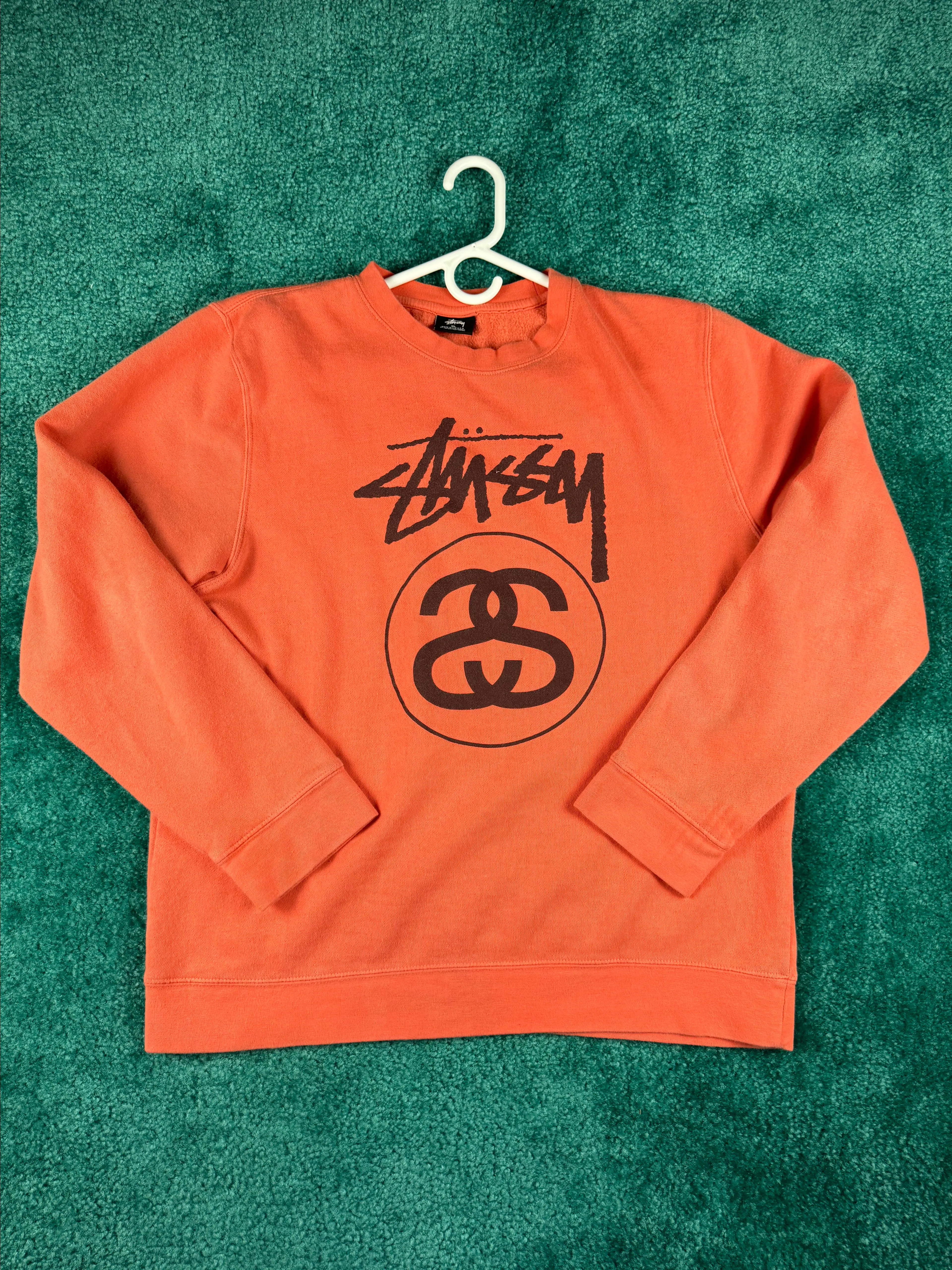 Product image for Vintage Men’s Made in the USA Stussy Orange Crewneck Sweater 🇺🇸