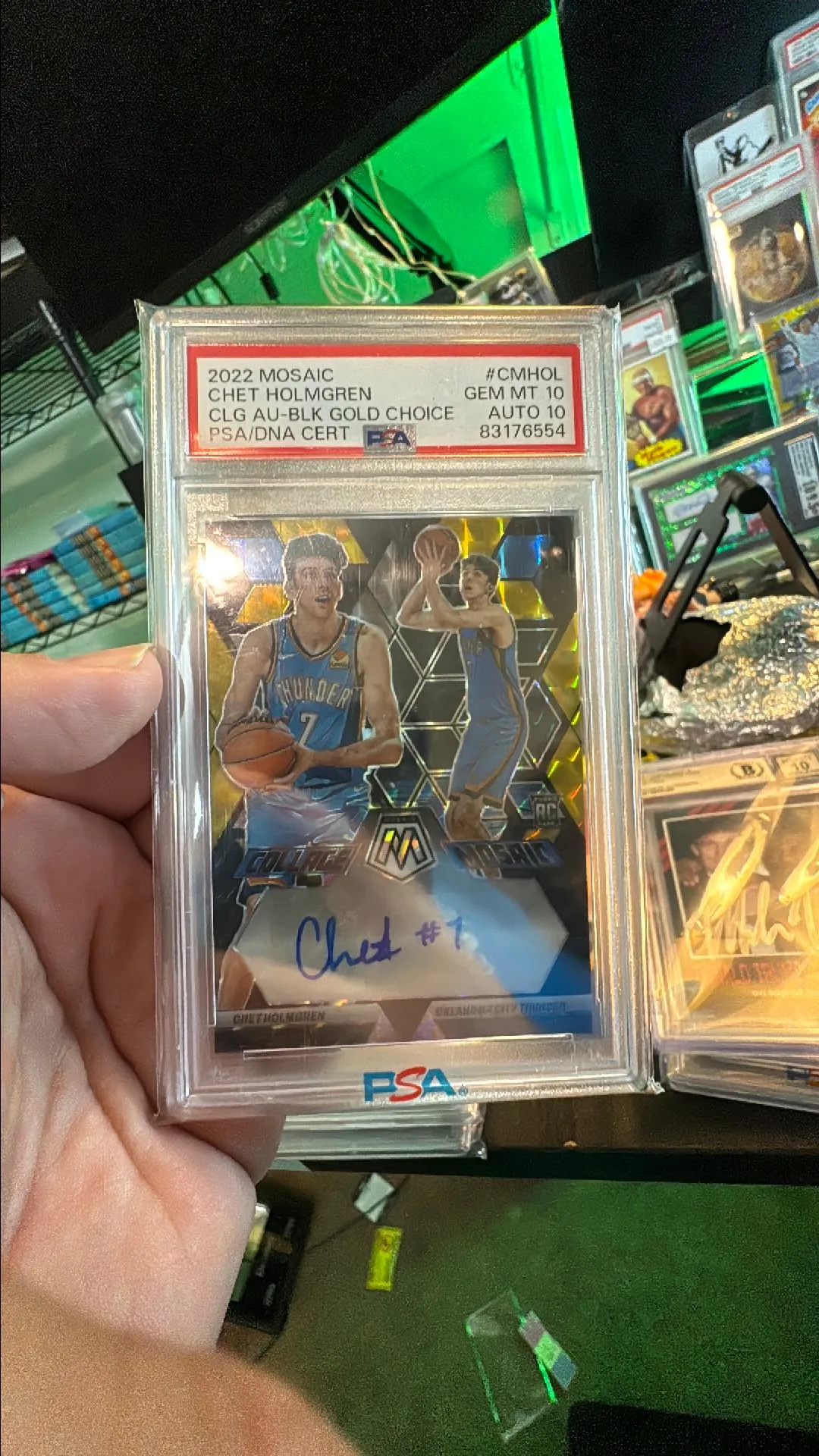 Product image for 2022 Panini Mosaic Collage Autographs Mosaic Chet Holmgren CMHOL Clg Au-Blk Gold Choice PSA GEM MT 1