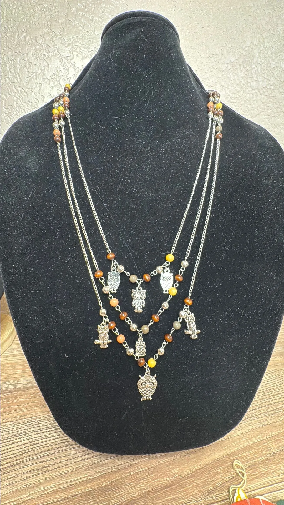 Product image for 4. Long 3 layered owl Charm necklace