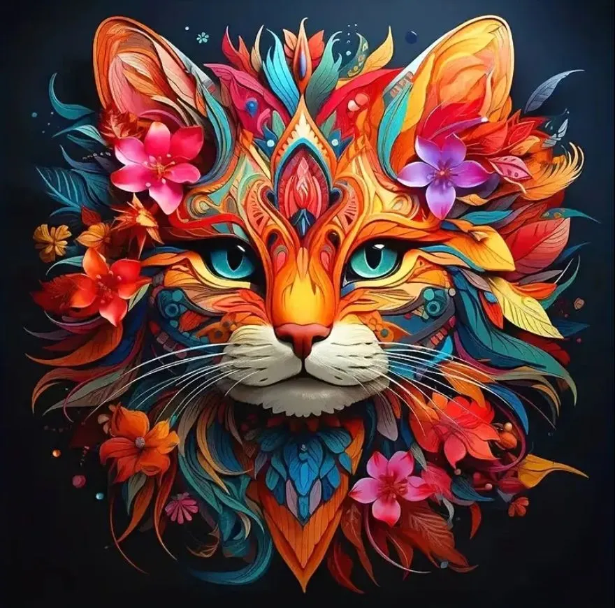 Product image for #681 Stunning Colorful Cat/Kitten 20cm X 20cm Diamond Painting Art Kit