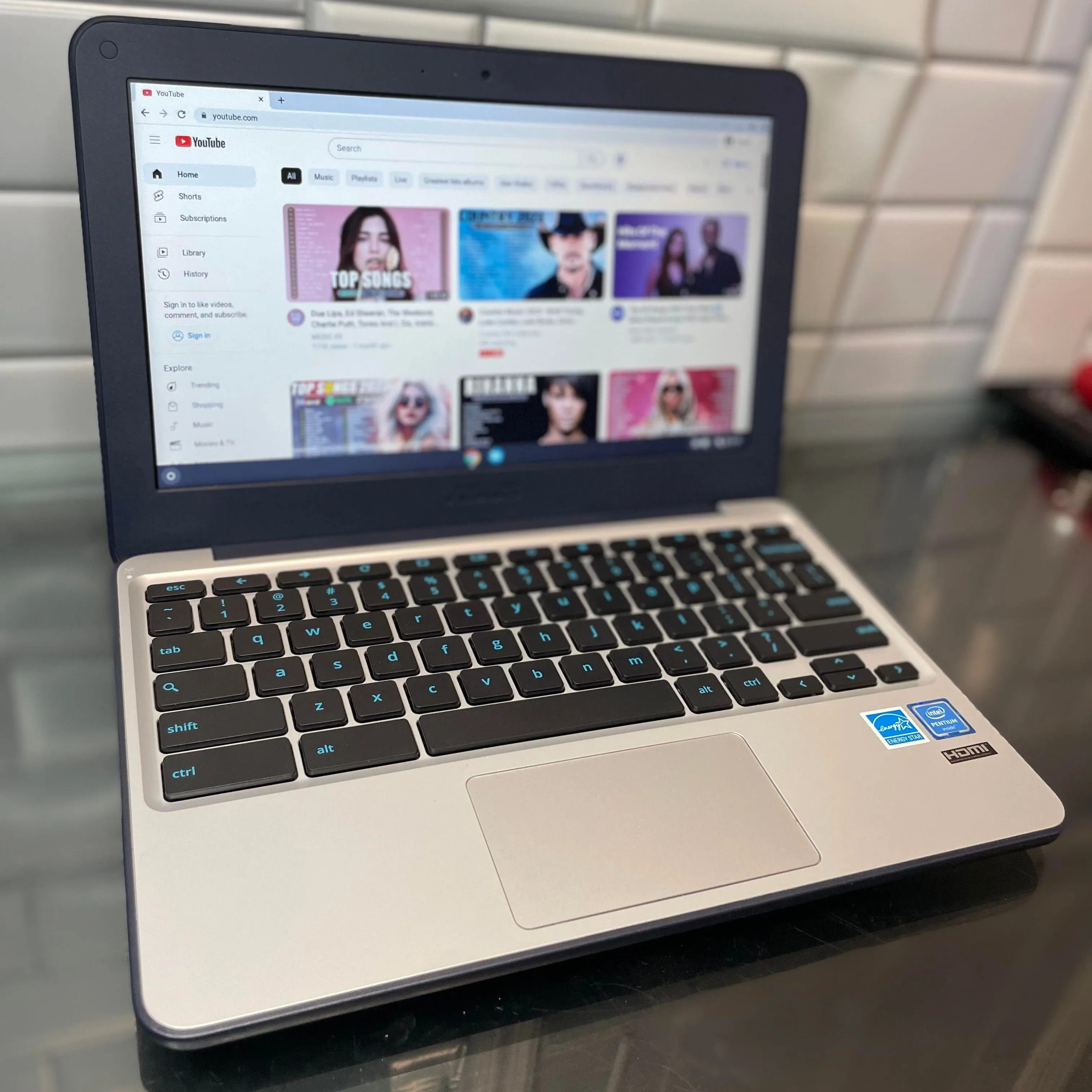 Product image for 12.5" Asus Laptop Blue Silver Chromebook Computer hdmi webcam w/ charger