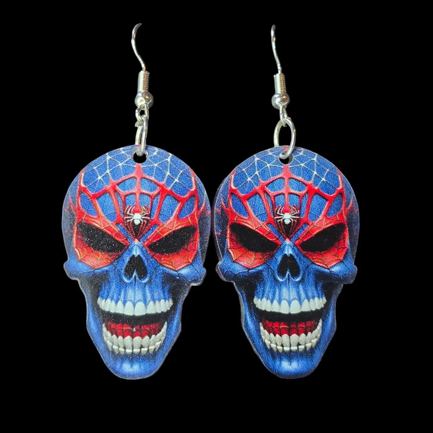 Product image for 049 Contemporary Blue Spider Day of the Dead Skull Pierced Earrings