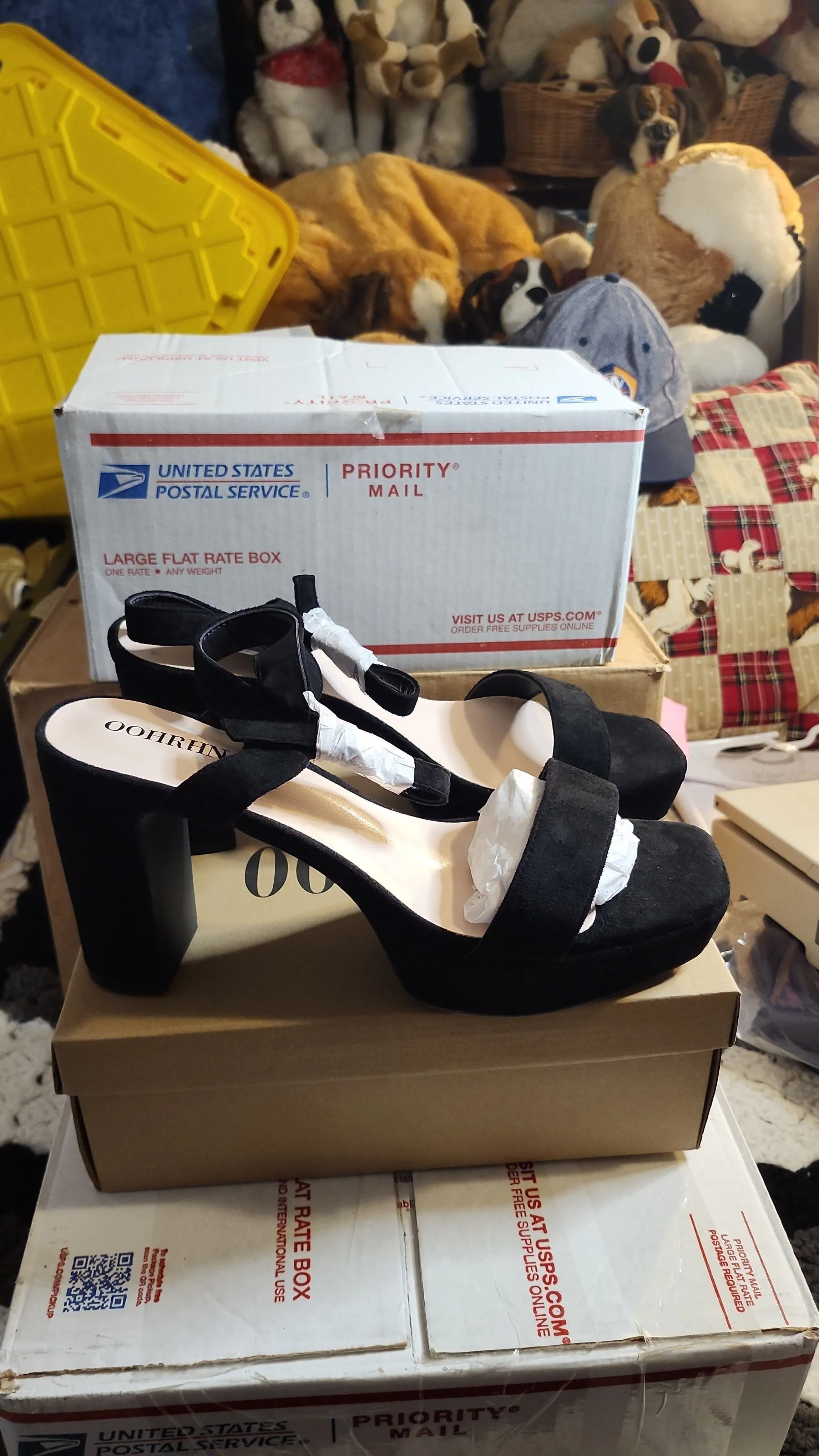 Product image for OOHRHN Women's Suede Platform Heels Sandals. size 11, New.  ((a227)