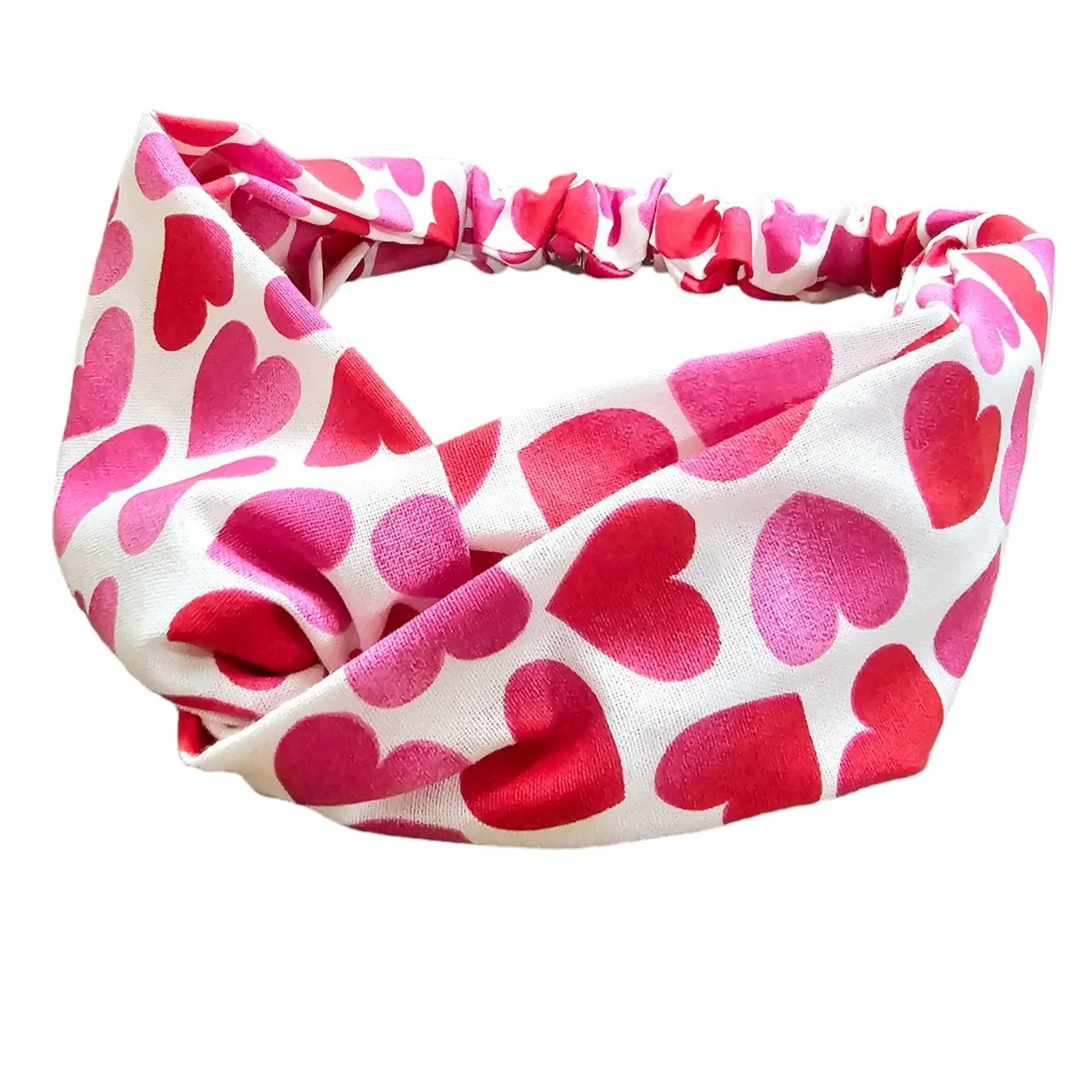 Product image for Valentines Day Pink Hearts on White Twist Top Headband