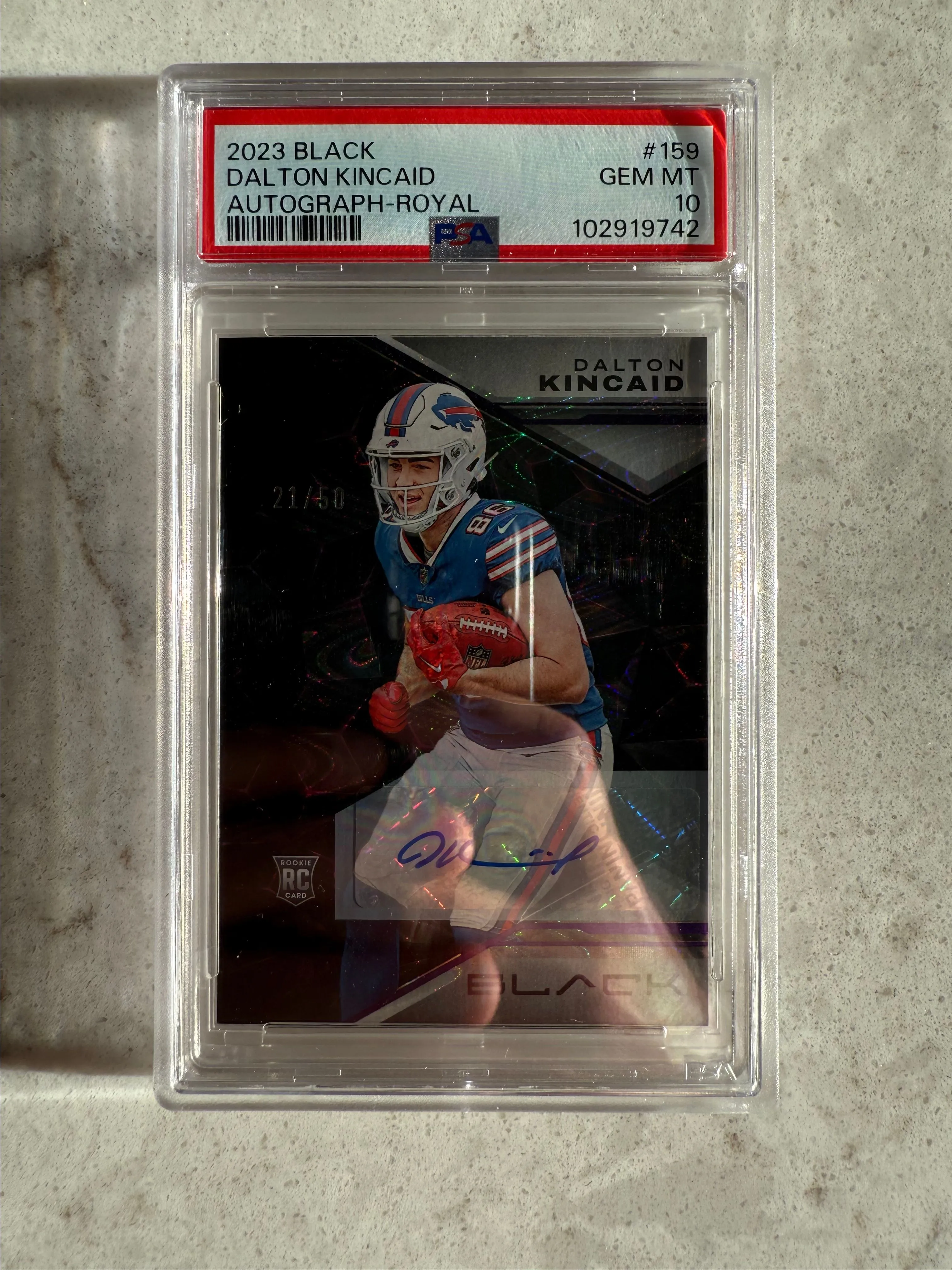 Product image for 2023 Panini Black Dalton Kincaid Auto Royal 21/50 PSA 10