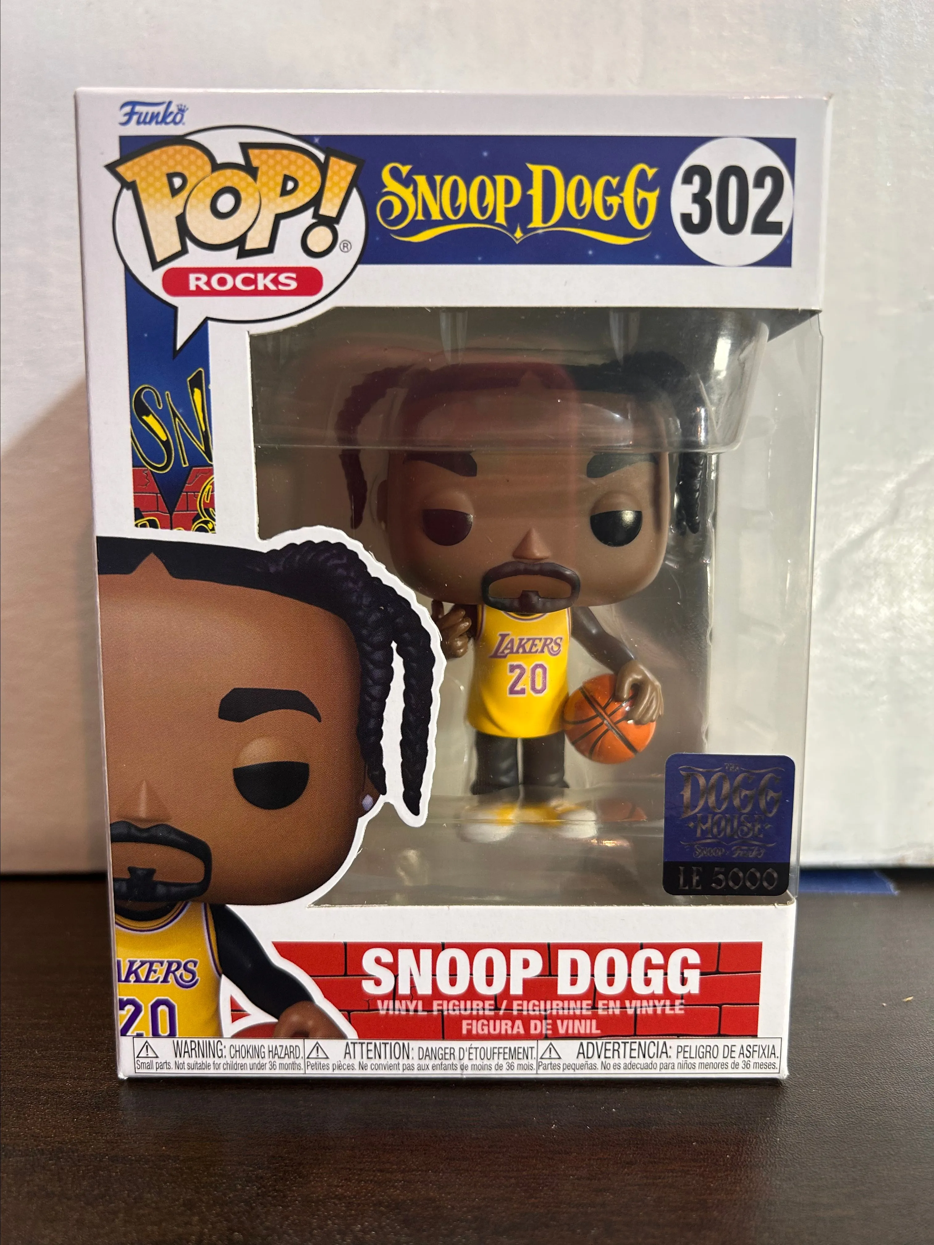 Product image for Snoop Dogg Tha Dogg House Excl LE 5,000 Pieces Rocks Funko Pop 302 Lakers Jersey