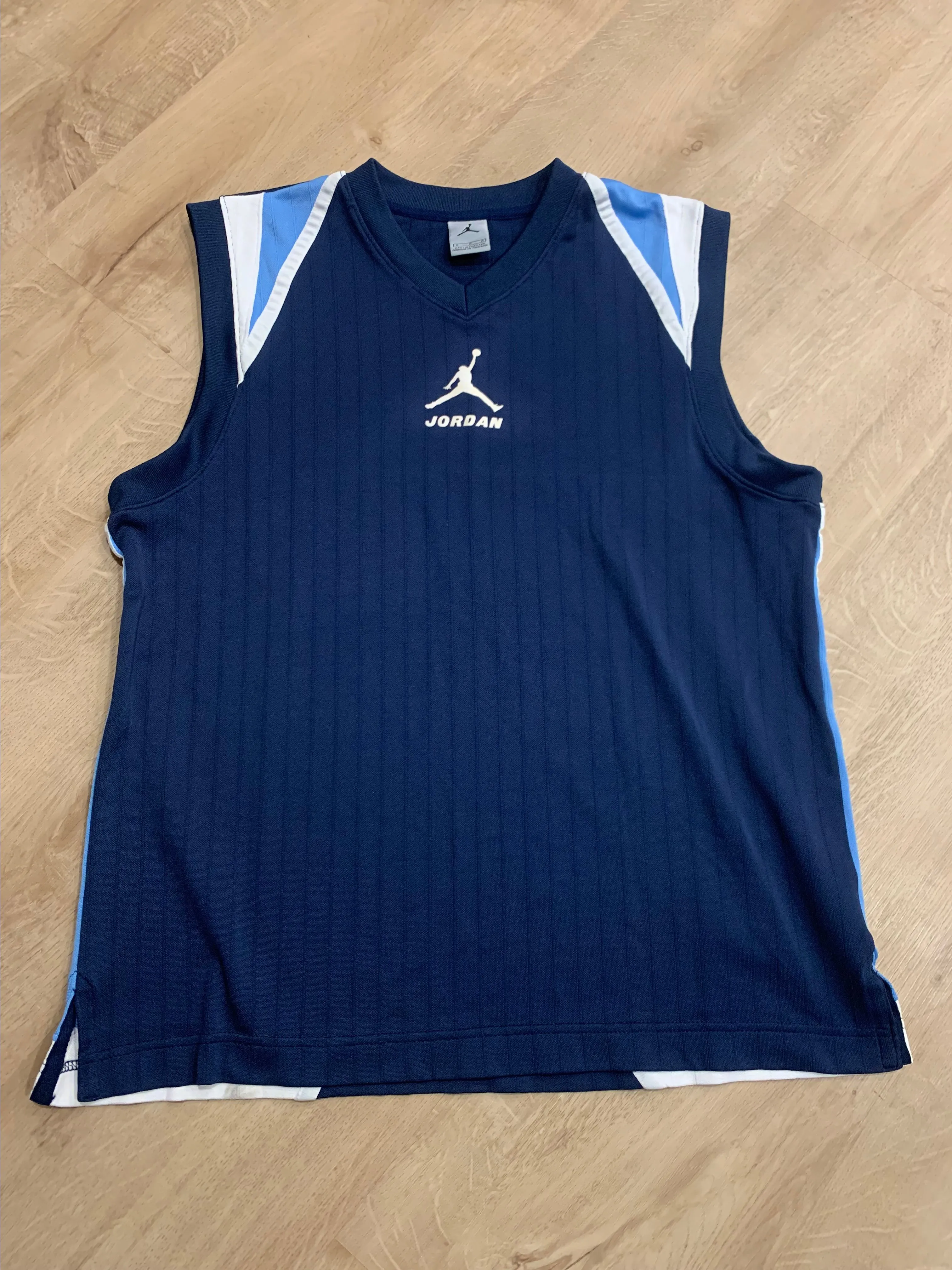 Product image for Air Jordan Shirt Mens Medium M Navy Blue Vintage Y2K Basketball Jersey Tank Top Sleeveless Light Blue White Nike Jumpman