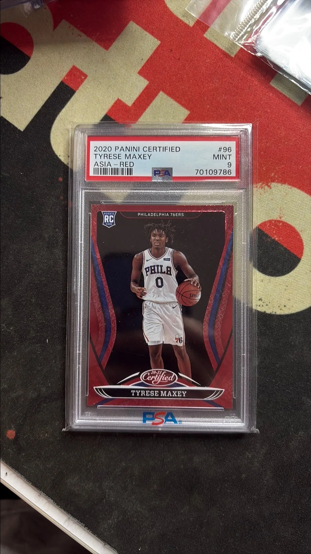 Product image for 2020 Panini Certified Asia Tyrese Maxey 96 Asia-Red PSA MINT 9