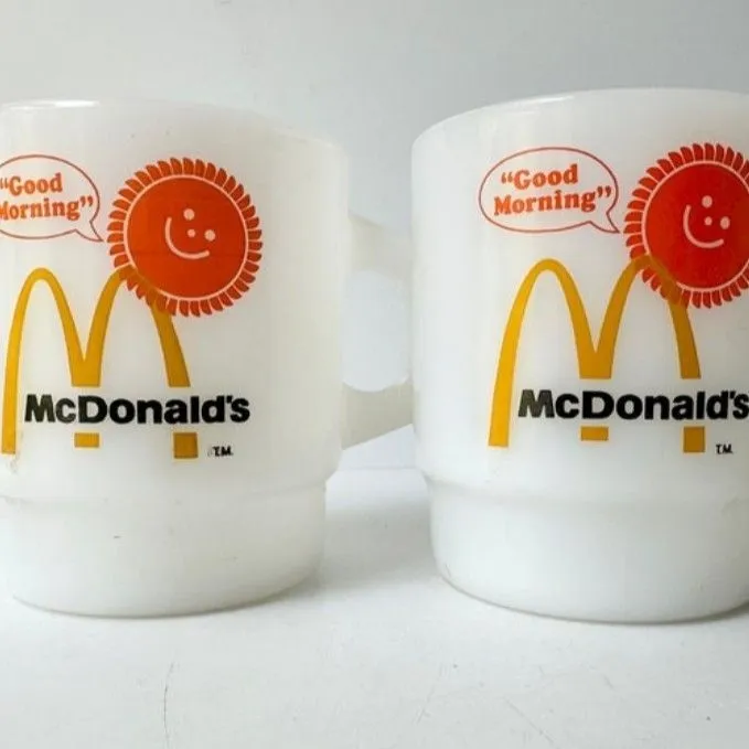 Product image for McDonald's Anchor Hocking Fire King Good Morning Mug Set Stackable Milk Glass