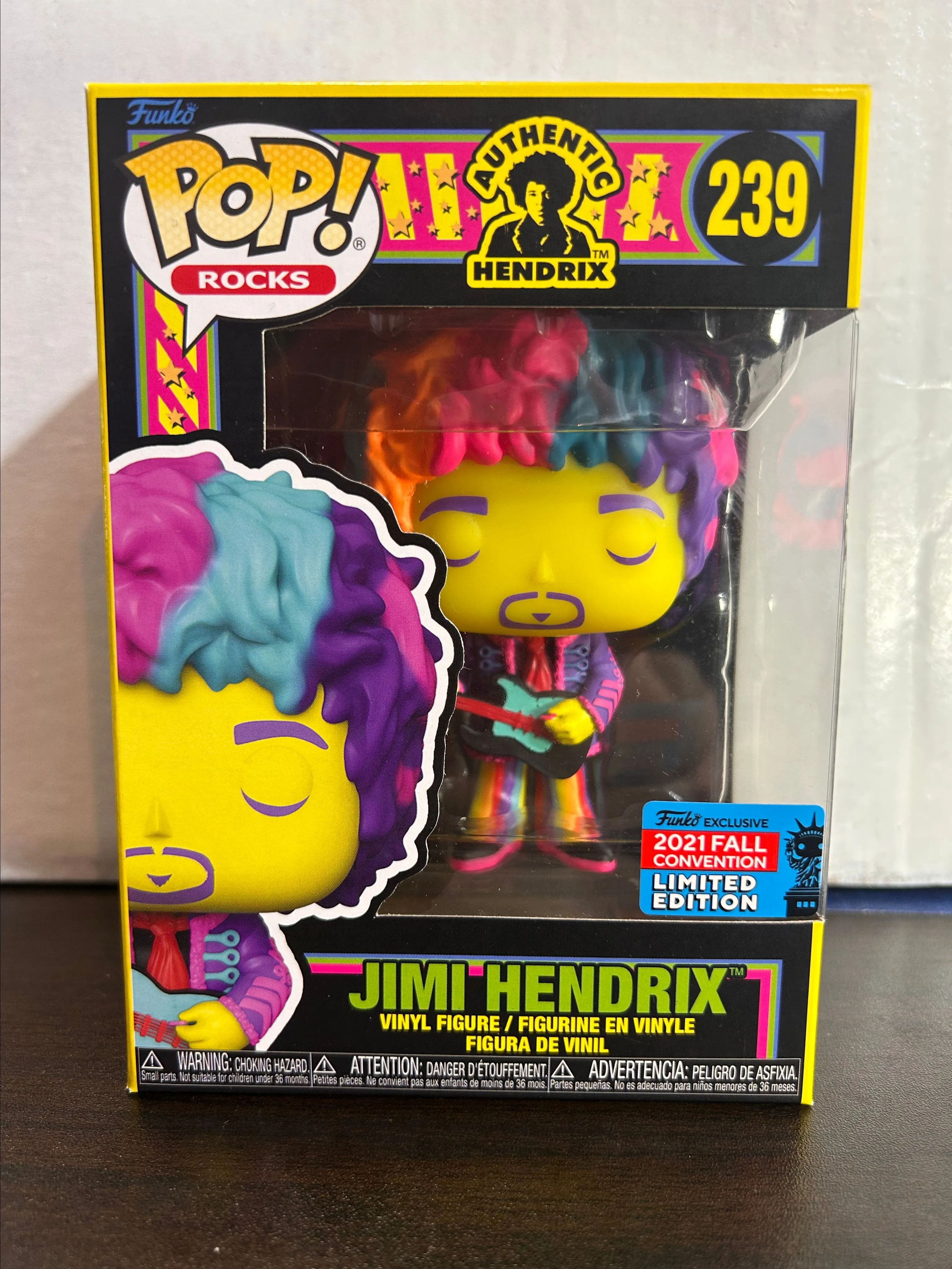 Product image for Jimi Hendrix Black Light 2021 Fall Convention LE Excl Rocks Funko Pop 239 W Protector