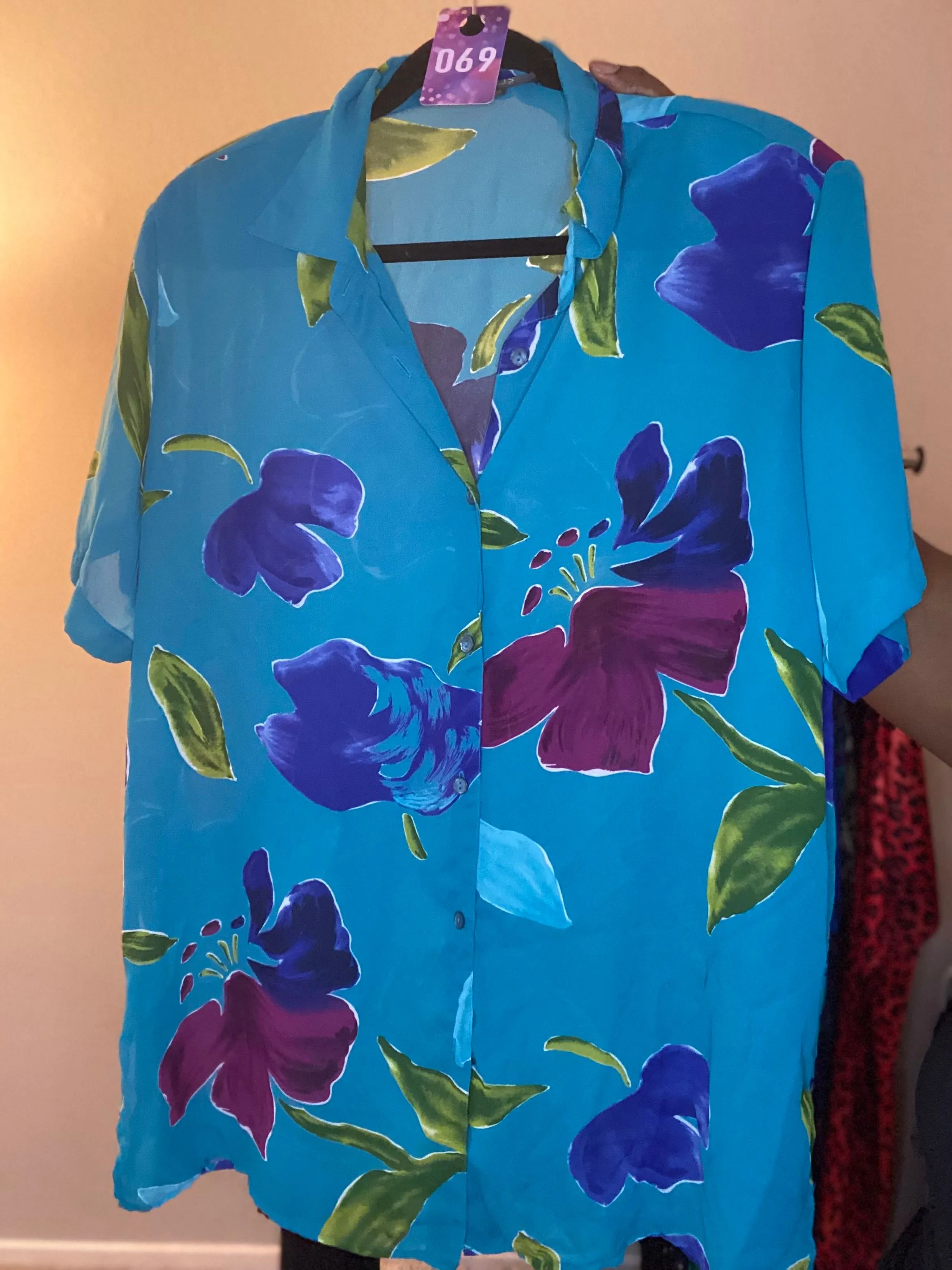 Product image for Lane Bryant Womens Teal Floral Button Front Short Sleeves Top Blouse Size 14/16
