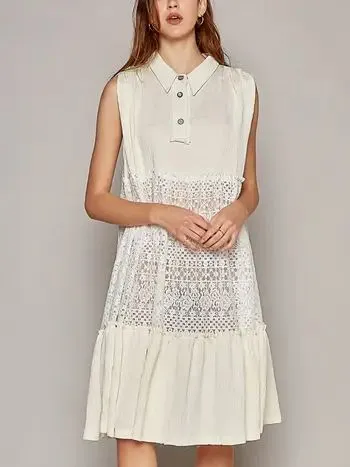 Product image for A70. POL lace cream midi dress.  Medium and Small