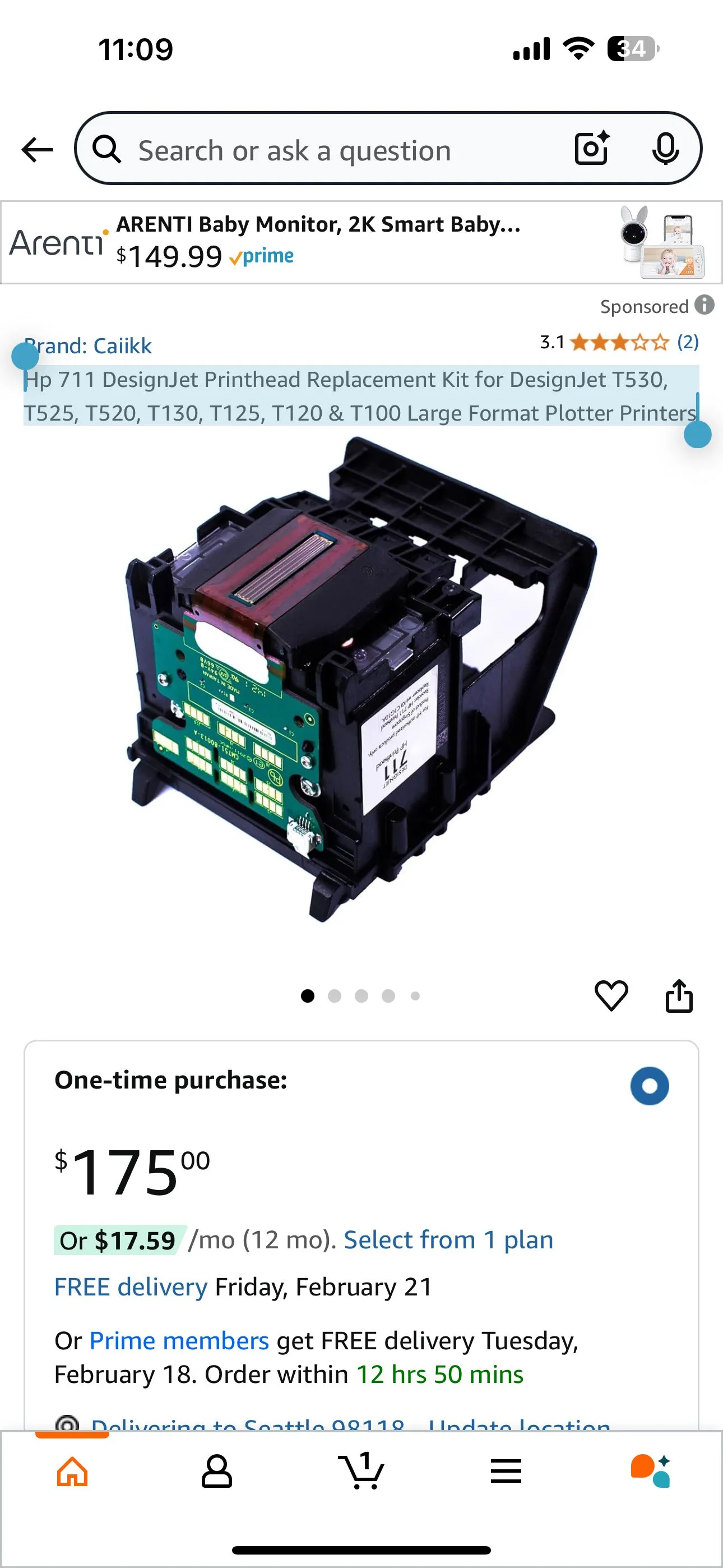 Product image for Hp 711 DesignJet Printhead Replacement Kit for DesignJet T530, T525, T520, T130, T125, T120 & T100 L