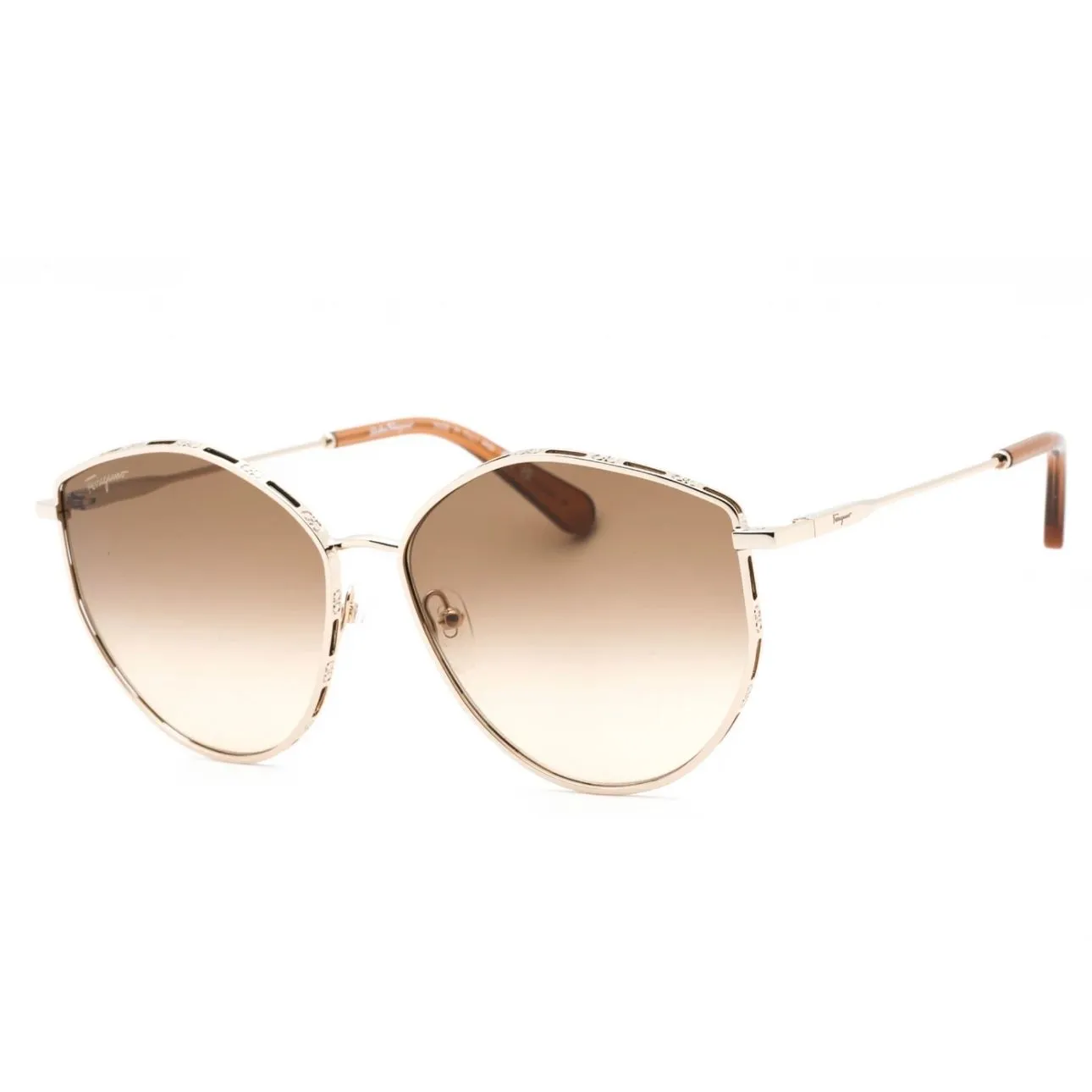 Product image for NIB Salvatore Ferragamo Stylized Aviator Sunglasses w/ Gradient Lens SF264S-796 - GOLD CARAMEL/BROWN