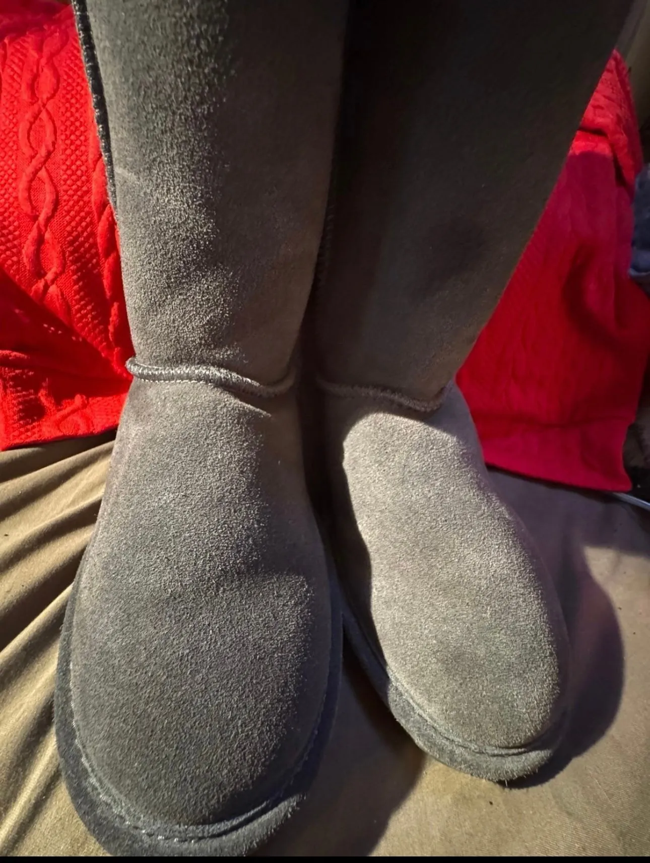 Product image for BEAR PAW Charcoal Gray Braid Suede Shearling Mid-Calf Boots Size 6
