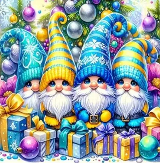 Product image for Gnome Blue Yellow Teal Presents Diamond Painting Art Kit 20x20