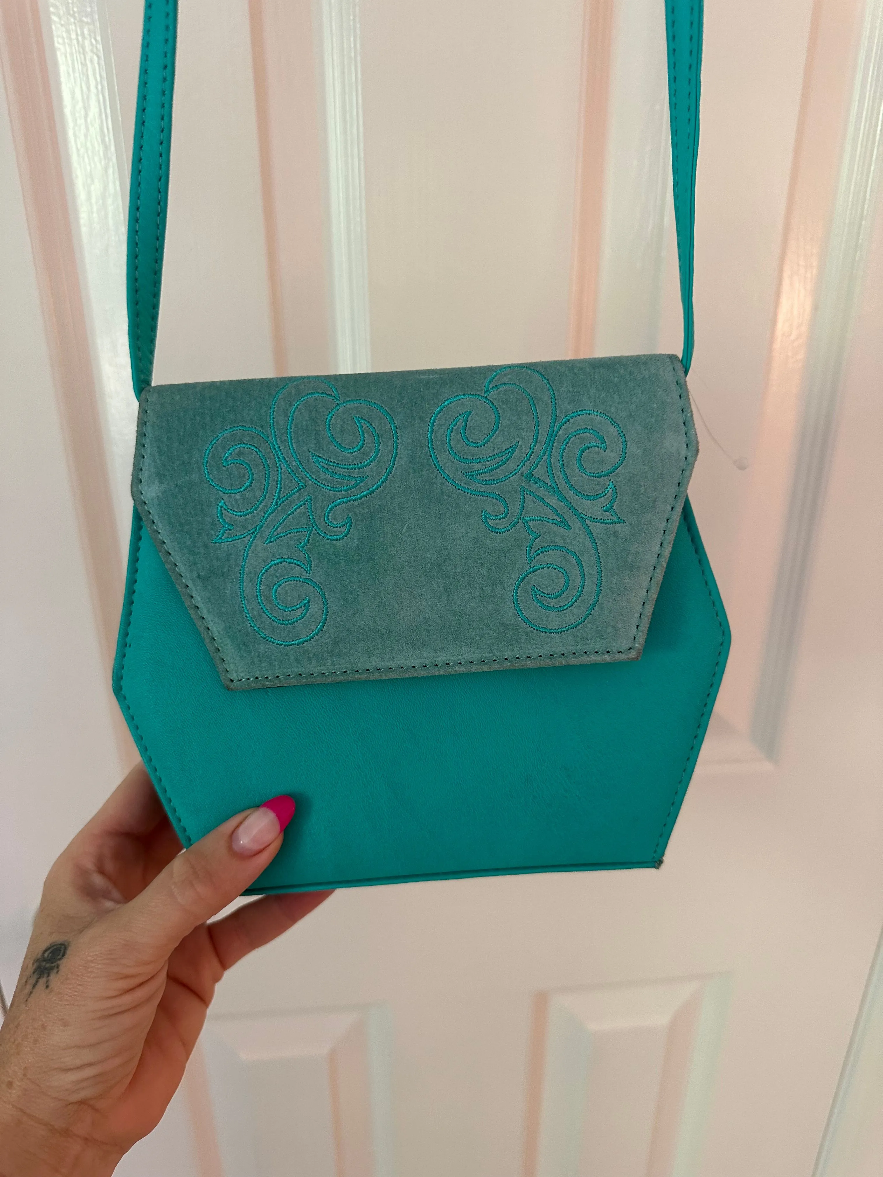 Product image for Turquoise blue suede handbag 1980’s