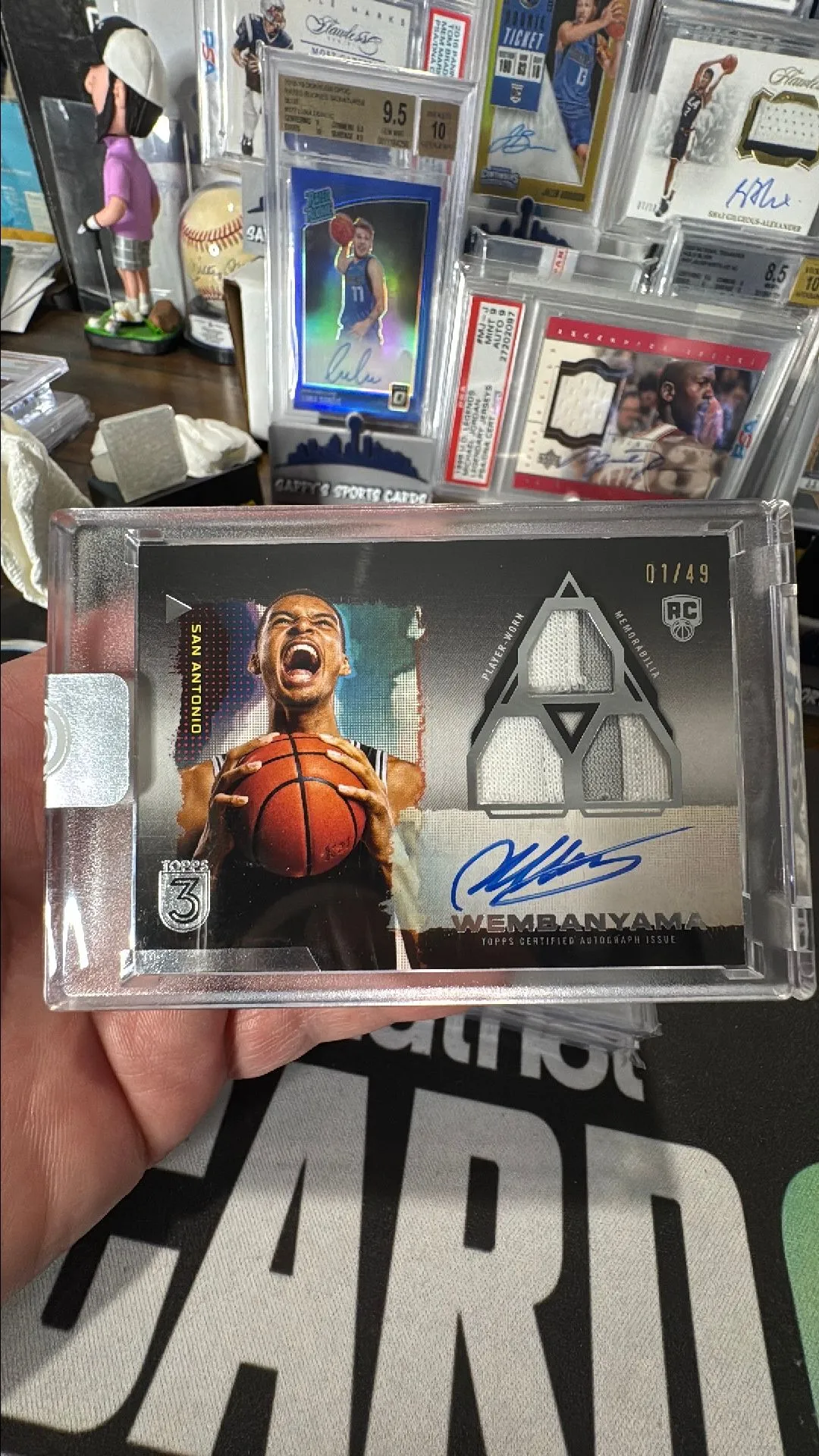 Product image for 2024 Victor Wembanyama Topps 3 RPA triple patch on card auto