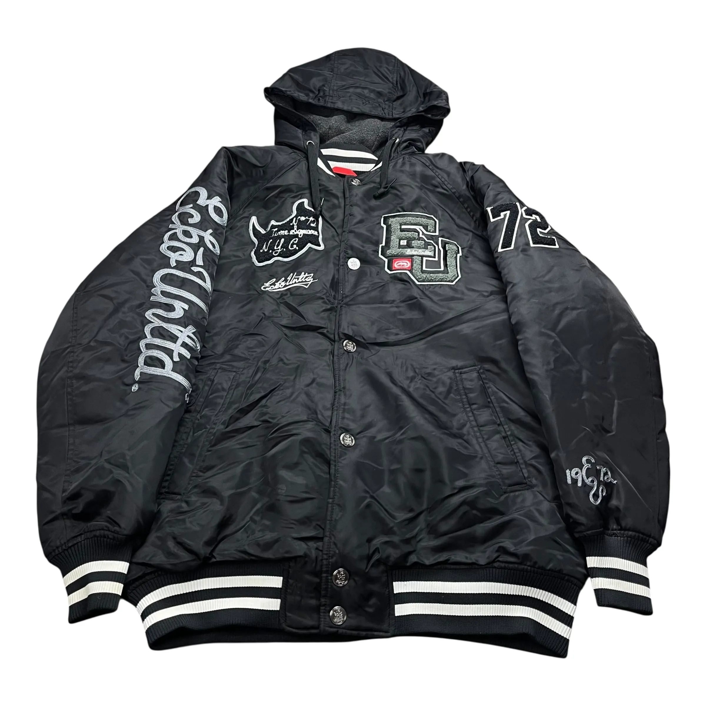 ecko unltd down jacket L Y2K Ecko Black Winter Coat Varsity