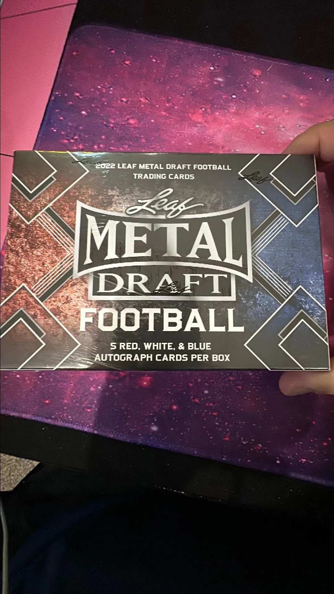 Product image for ( 1 ) 2022 Leaf Metal Draft Red White Blue Football Hobby Box 5 hits per box