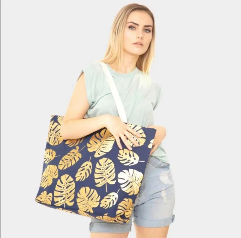 Product image for NEW Monstera beach tote bag - NAVY BLUE