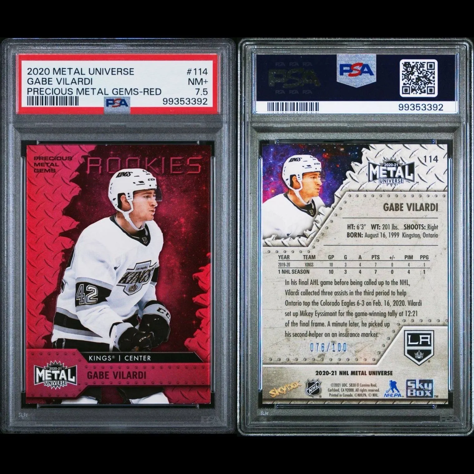 Product image for 2020 Skybox Metal Universe Gabe Vilardi Precious Metal Gems-Red PSA NM+ 7.5