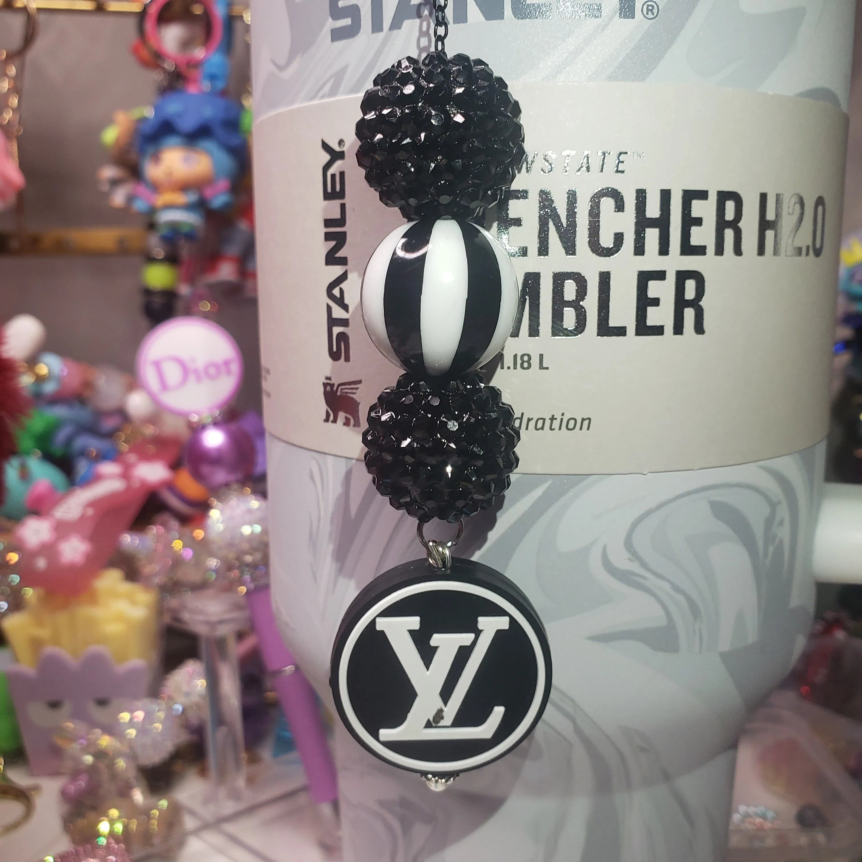 Product image for Stanley Cup Accessory ◇ Handmade LV Black & White  Rhinestone Dangle