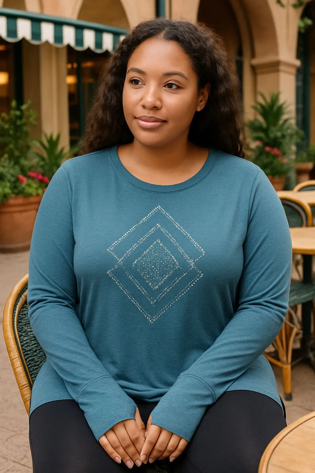 Product image for Torrid Active Shirt Women 2XL Plus Blue Stretch Tunic Thumb Holes Shimmer Design