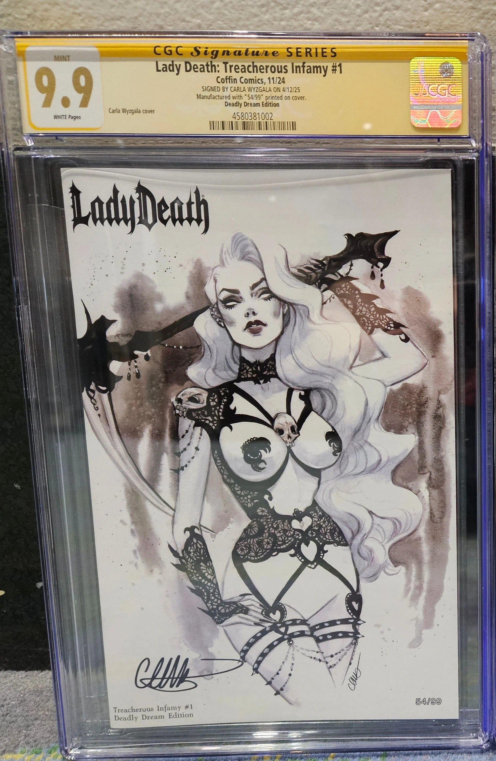 Product image for LADY DEATH TREACHEROUS INFAMY #1 DEADLY DREAM ED LTD 54/99 CGC SS Carla Wyzgala 9.9 NOT 9.8!
