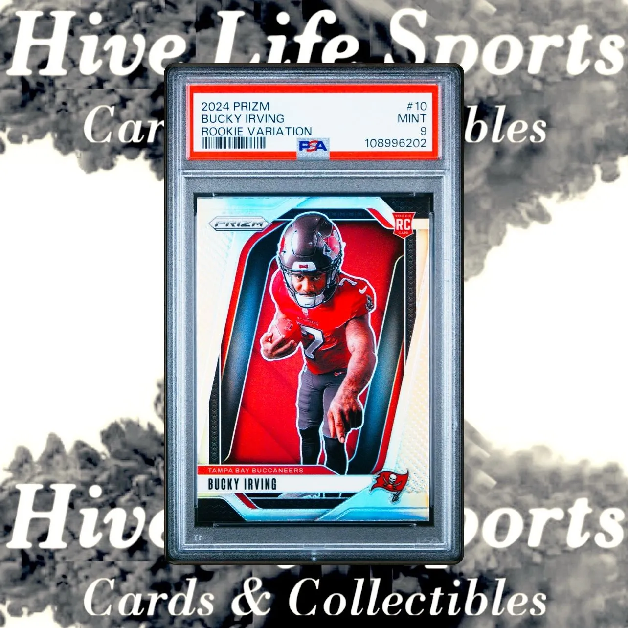 Product image for Bucky Irving 2024 Prizm Silver Rookie Variation RC #10 Buccaneers PSA 9