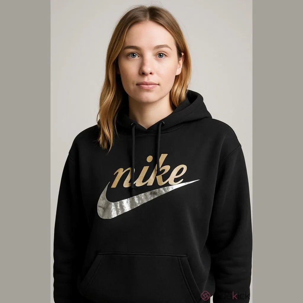 Product image for Women's Nike Black Gold Silver Logo Cropped Hoodie L