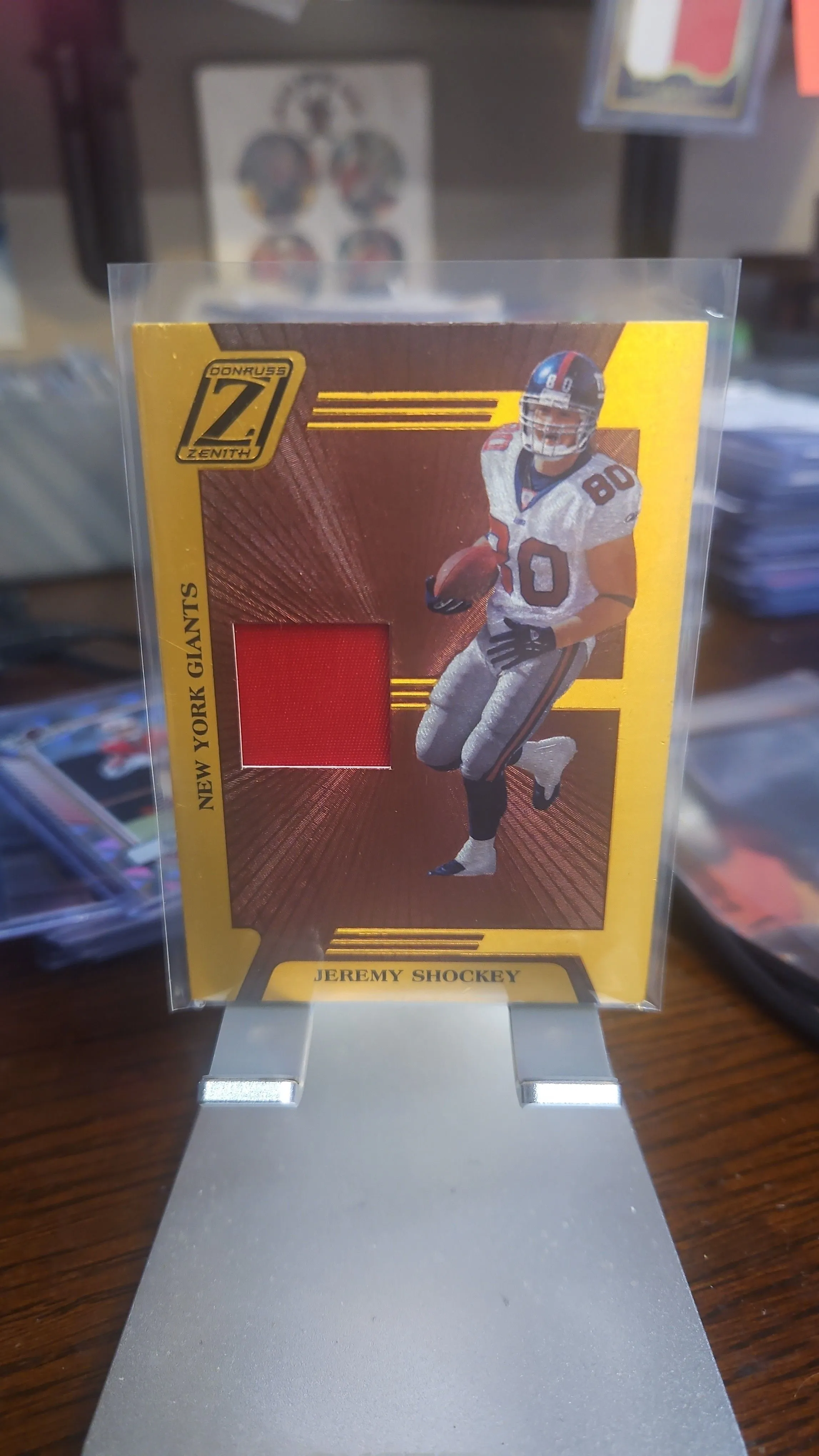 Product image for Jeremy Shockey Game Worn Patch #d 16/75....2005 Zenith ..Giants