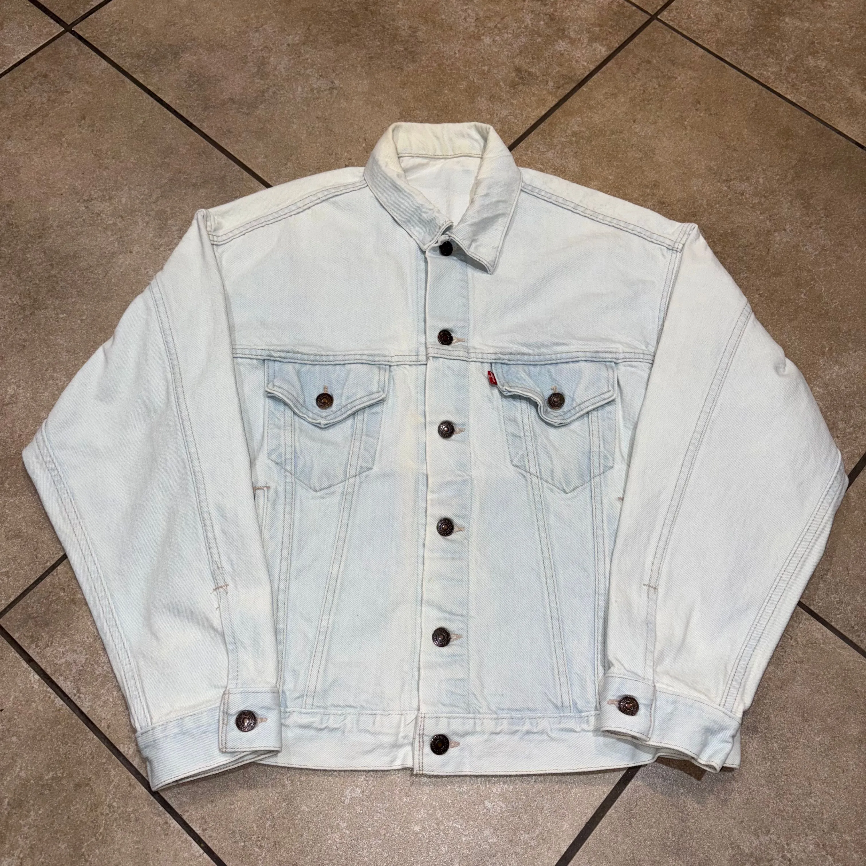 Product image for Vintage 90s Levi’s Bleached White Denim Jean Jacket Made In USA