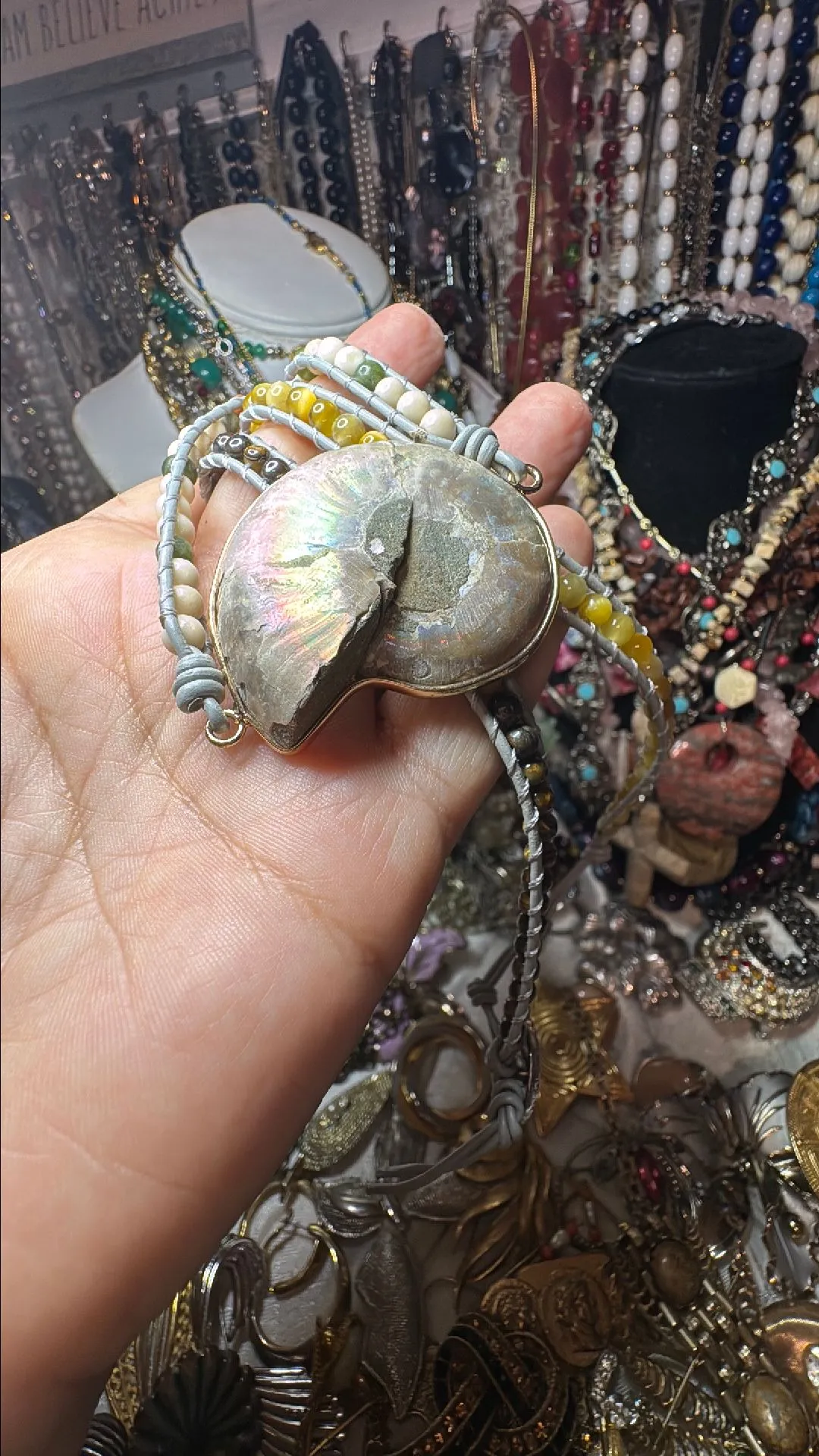 Product image for Ammonite Fossil Seashell Pendant Ocean Relique Shell Conch Mermaid Necklace.Gemstone and glass neckl
