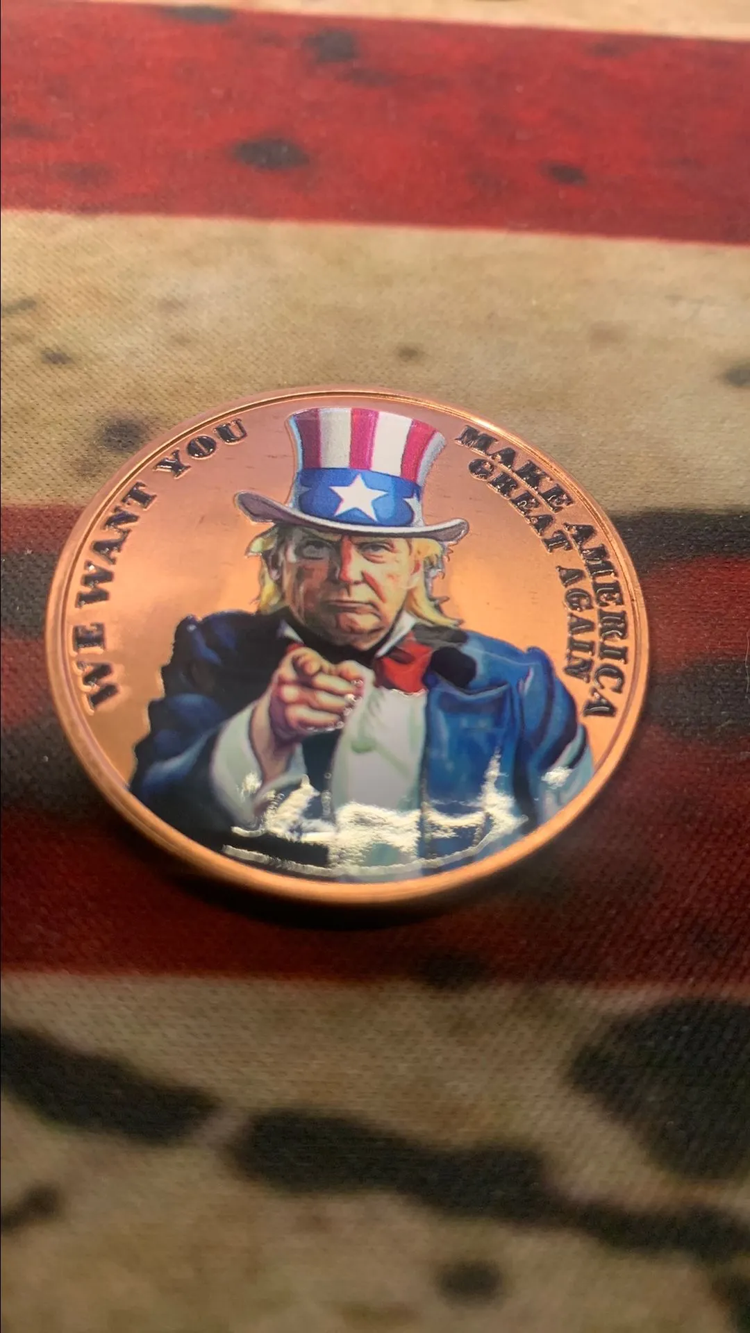 Product image for Donald Trump COLORIZED OBVERSE AND REVERSE! .999 copper ounce WE WANT YOU MAKE AMERICAN GREAT AGAIN