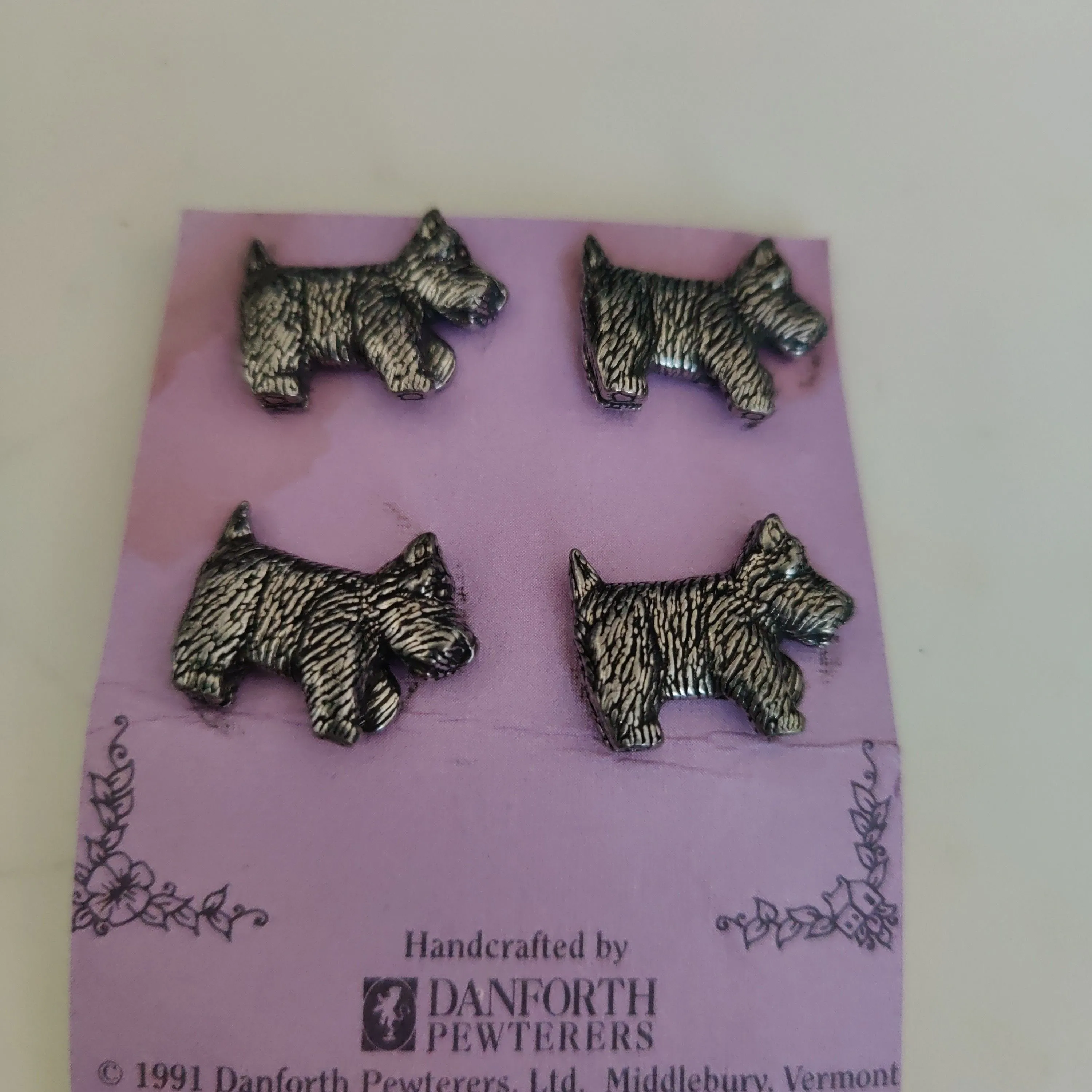 Product image for Vintage Danforth Pewter Scottie Dog Buttons on Original Card! 4 Buttons1" x 5/8"
